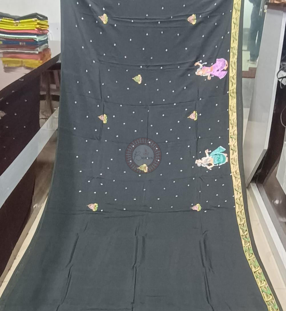 Black Nabakeli Boita Theme Pattachitra Khadi Silk Saree
