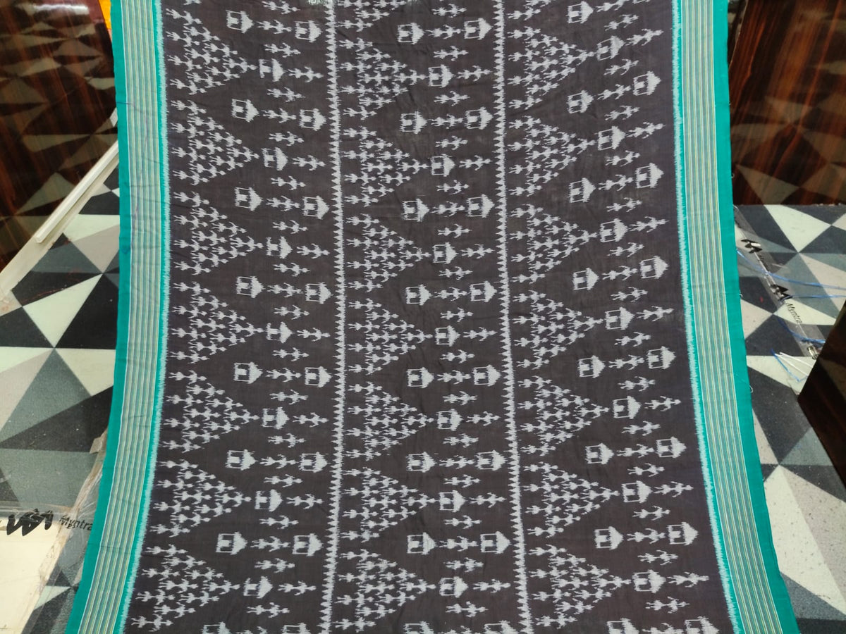 Black Rama Green Tribal Design Khandua Cotton Saree