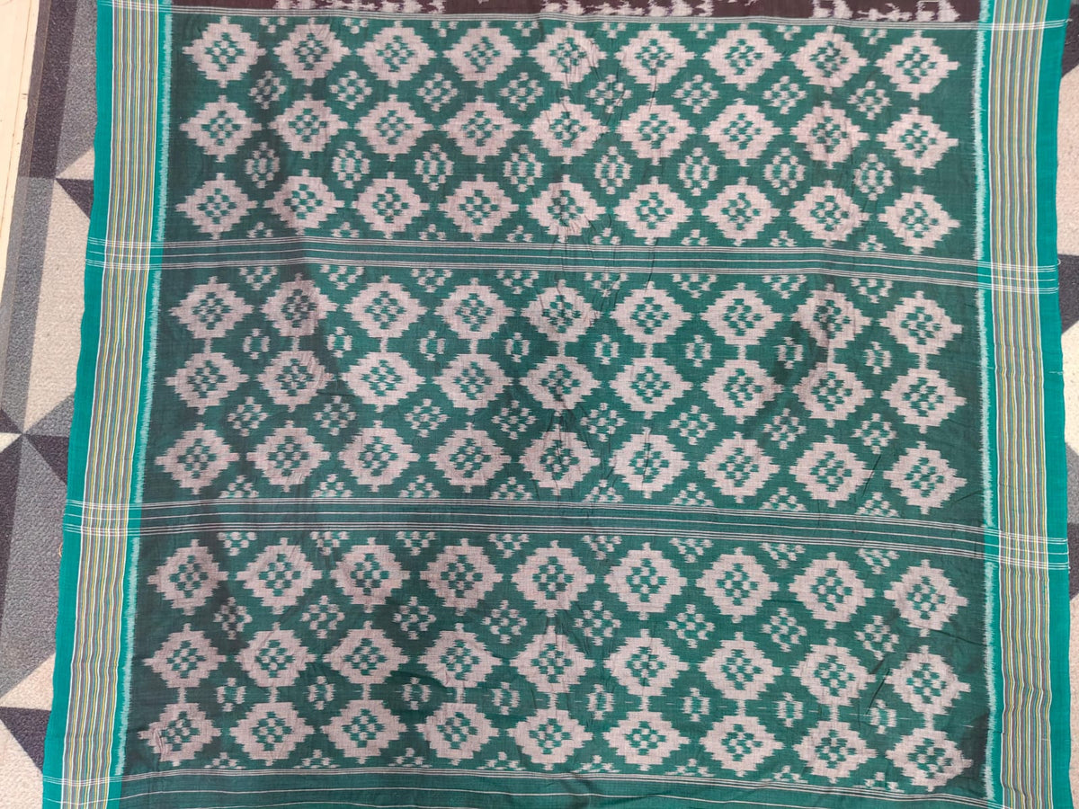 Black Rama Green Tribal Design Khandua Cotton Saree