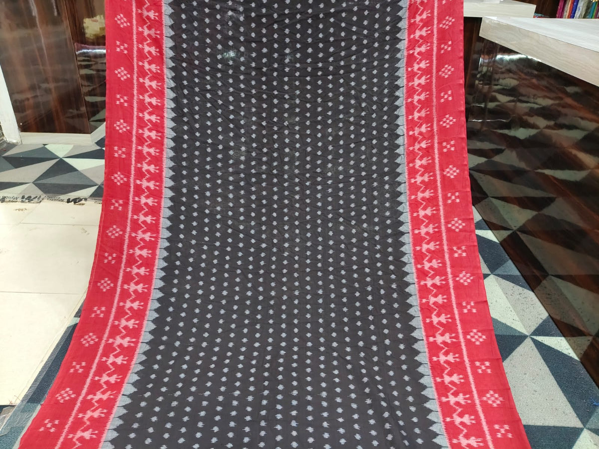Black Red Dots & Scot Tribal Design Khandua Cotton Saree