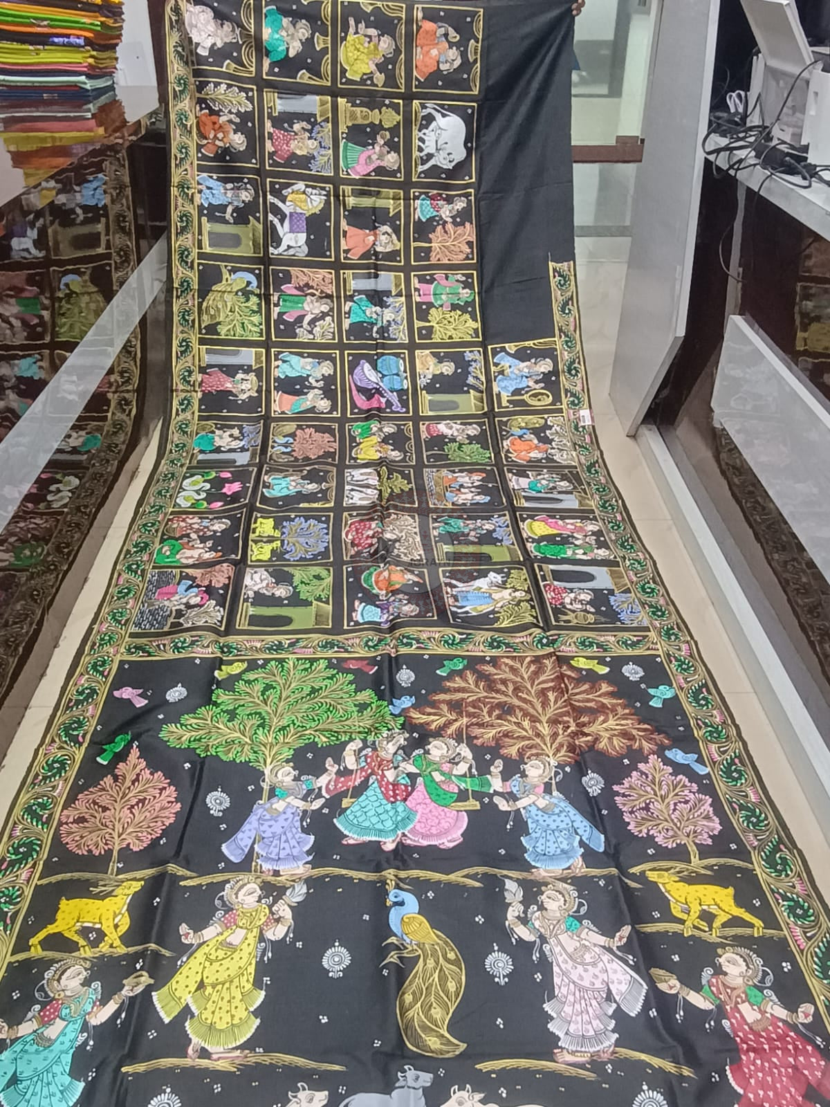 Black Small Box Raja Doli Theme Pattachitra Pure Silk Saree