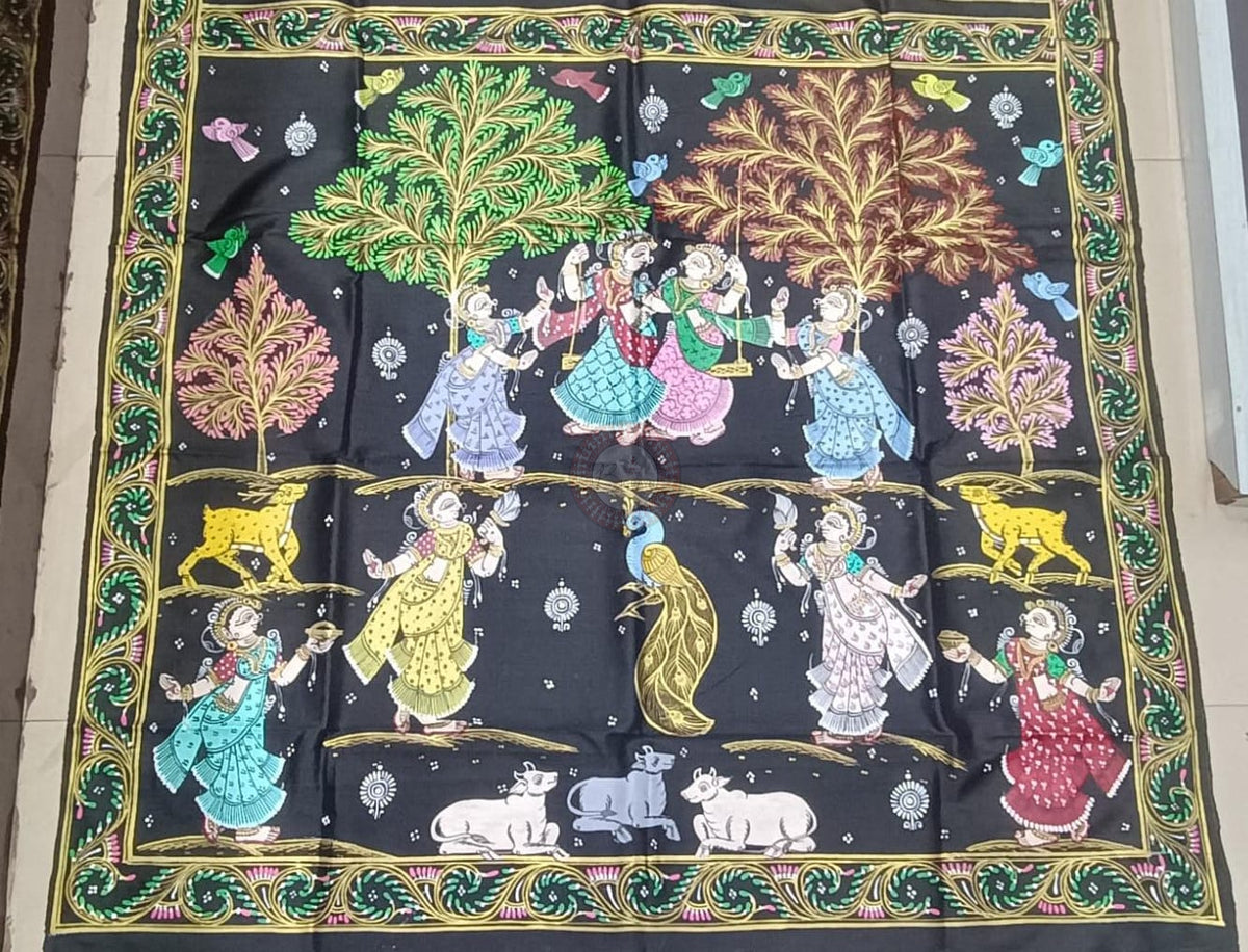 Black Small Box Raja Doli Theme Pattachitra Pure Silk Saree