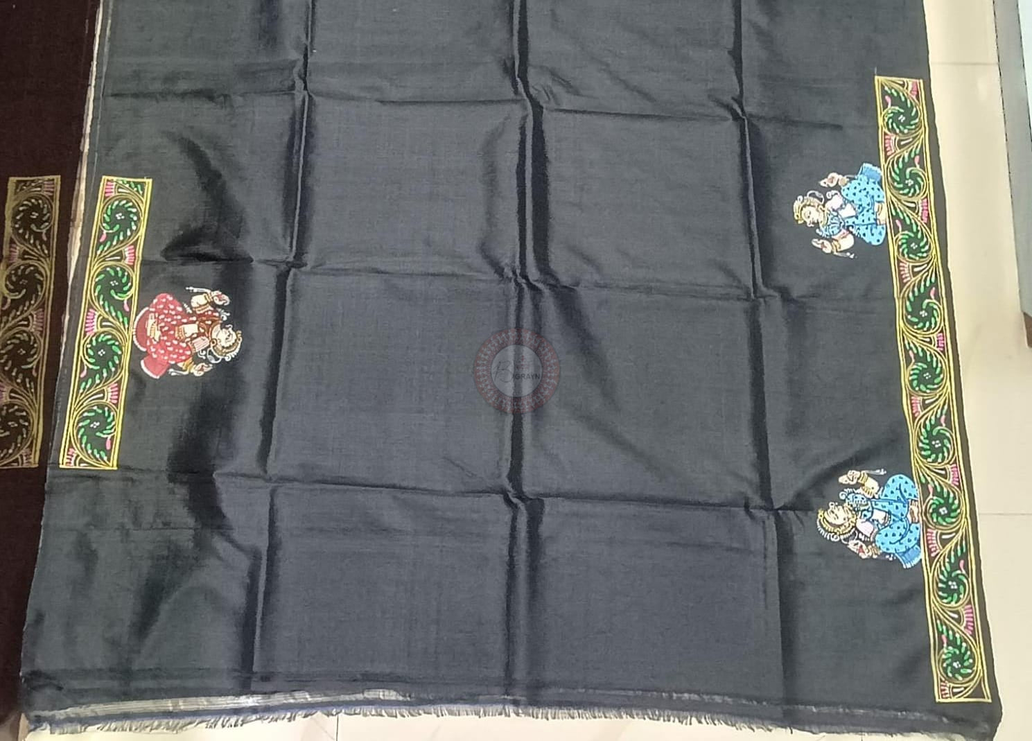 Black Small Box Raja Doli Theme Pattachitra Pure Silk Saree