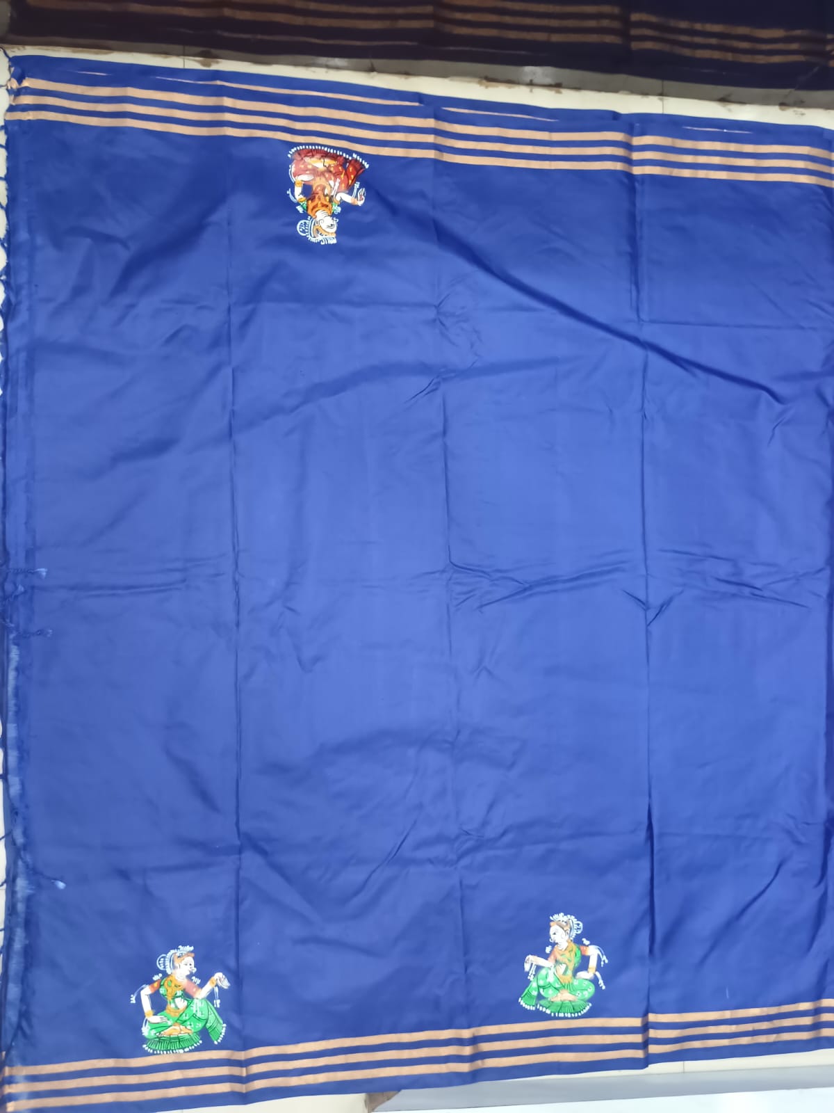 Blue Big Box Raja Doli Theme Pattachitra Kanjeeveram Silk Saree