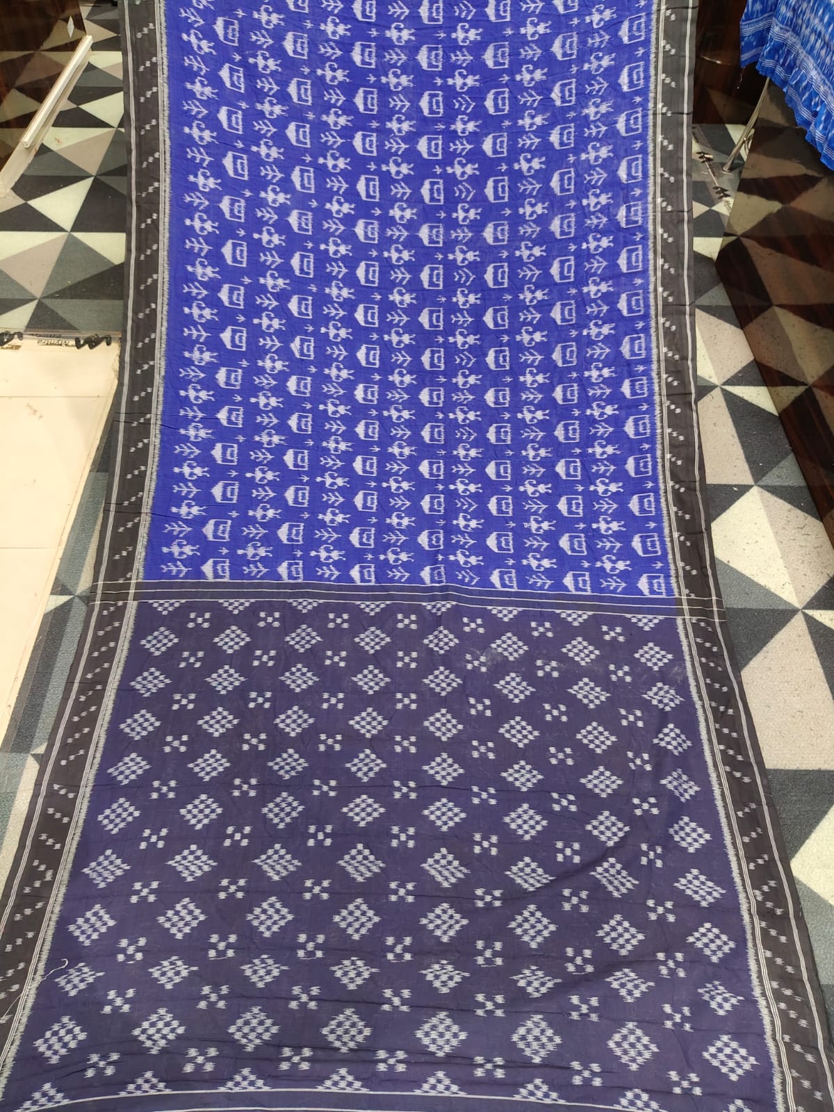 Blue Black Tribal & House Design  Khandua Cotton Saree
