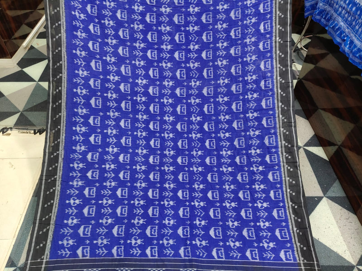 Blue Black Tribal & House Design  Khandua Cotton Saree