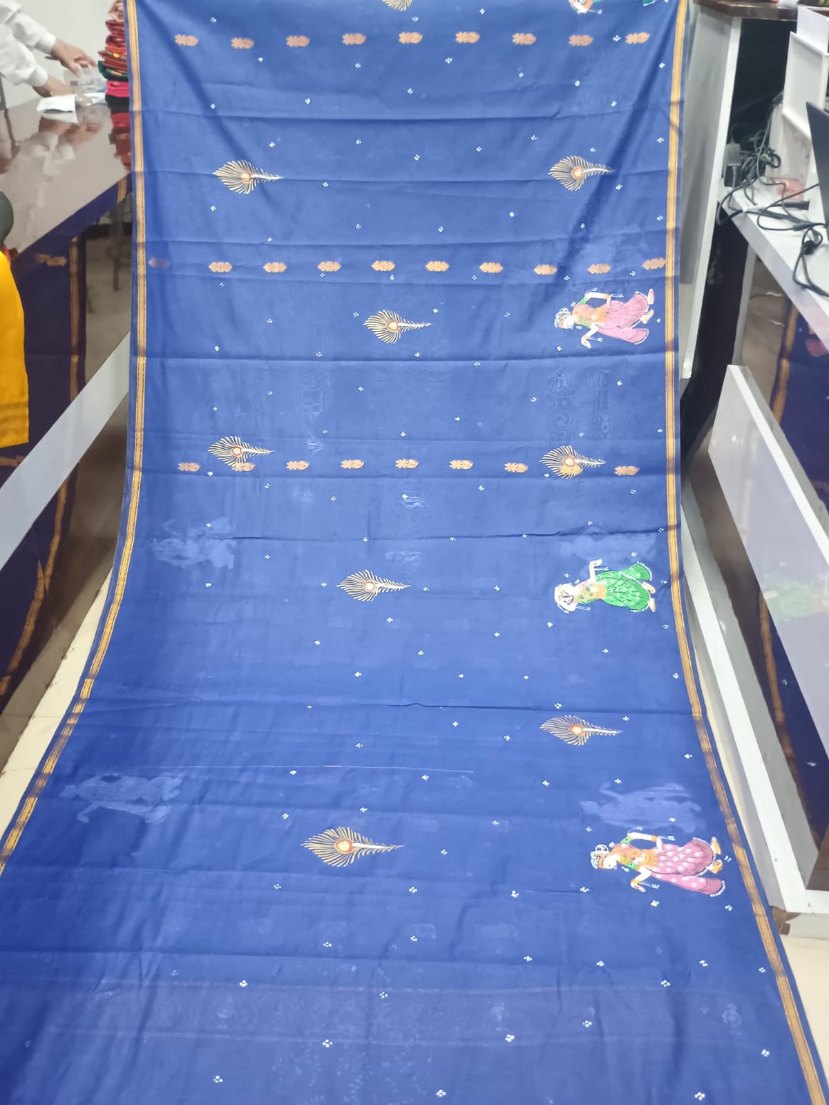 Blue & Purple Hand-Painted Pattachitra Saree – South Cotton Radha Krishna Raja Doli Rasa Theme