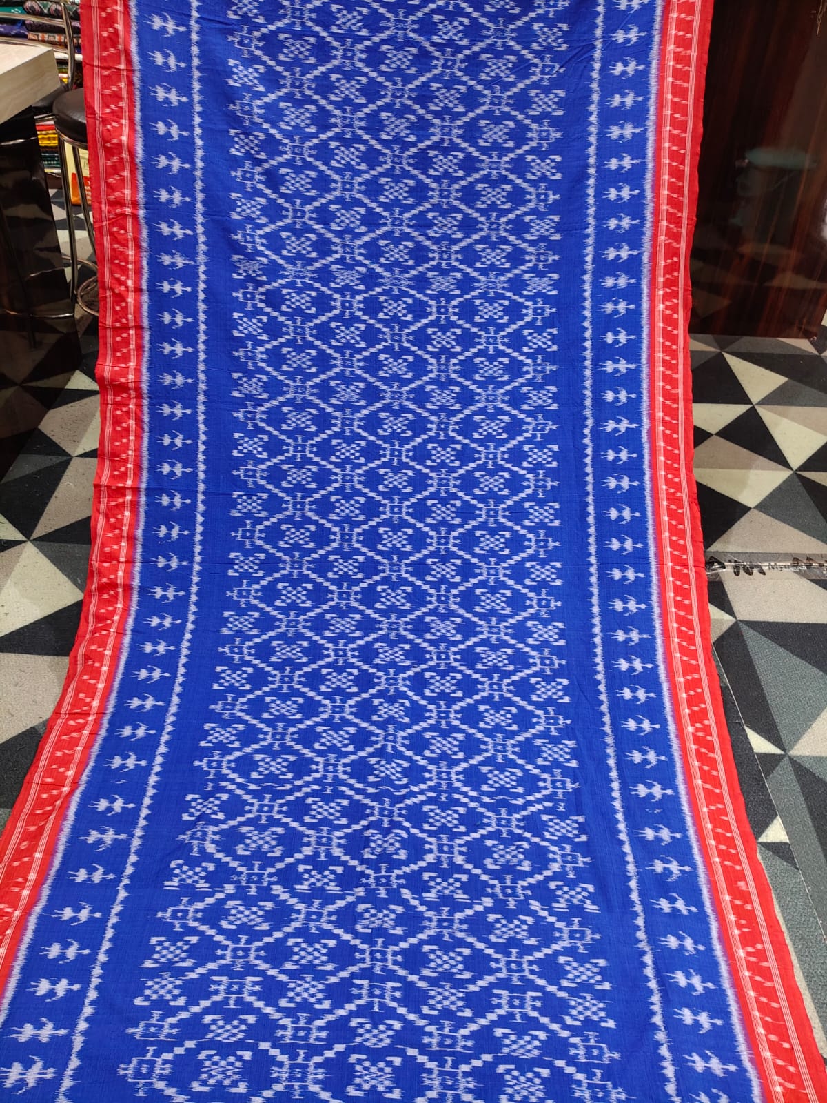 Blue Red  Pasapali & Scot Tribal Design Khandua Cotton Saree