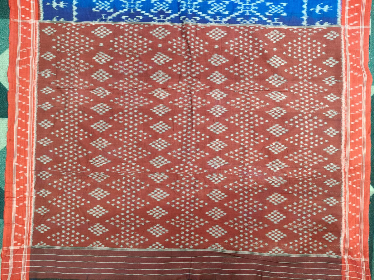 Blue Red  Pasapali & Scot Tribal Design Khandua Cotton Saree