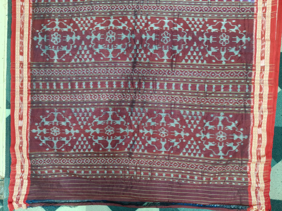 Blue Red Tribal Design Khandua Cotton Saree