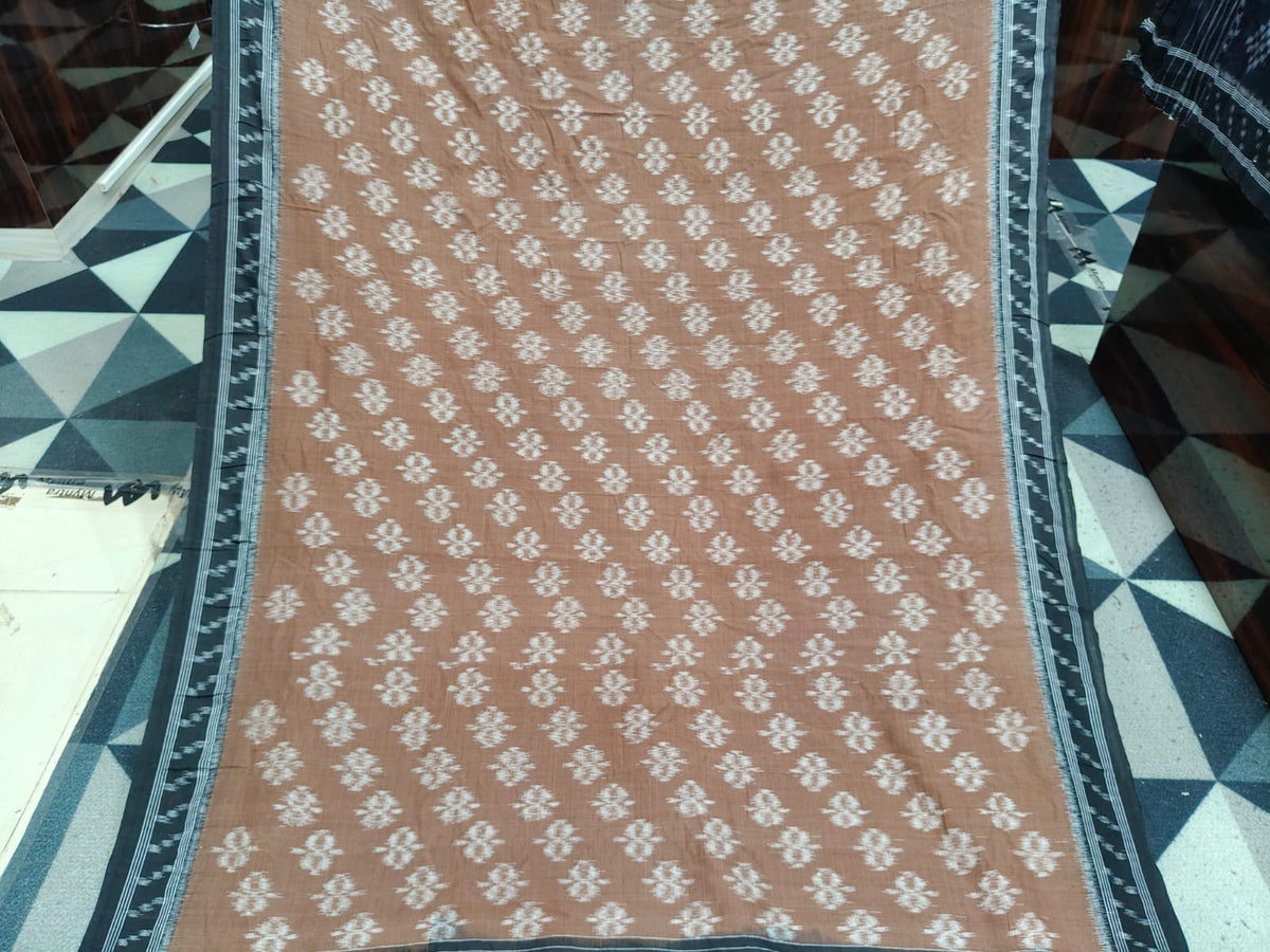 Brown Black Flower Design Khandua Cotton Saree