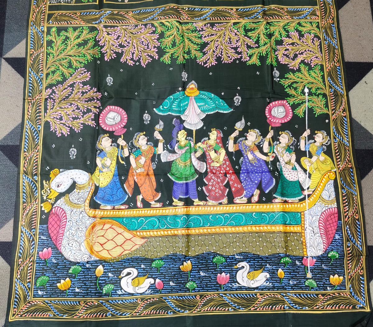 Buttle Green Small Box Boita Theme Pattachitra Pure Silk Saree