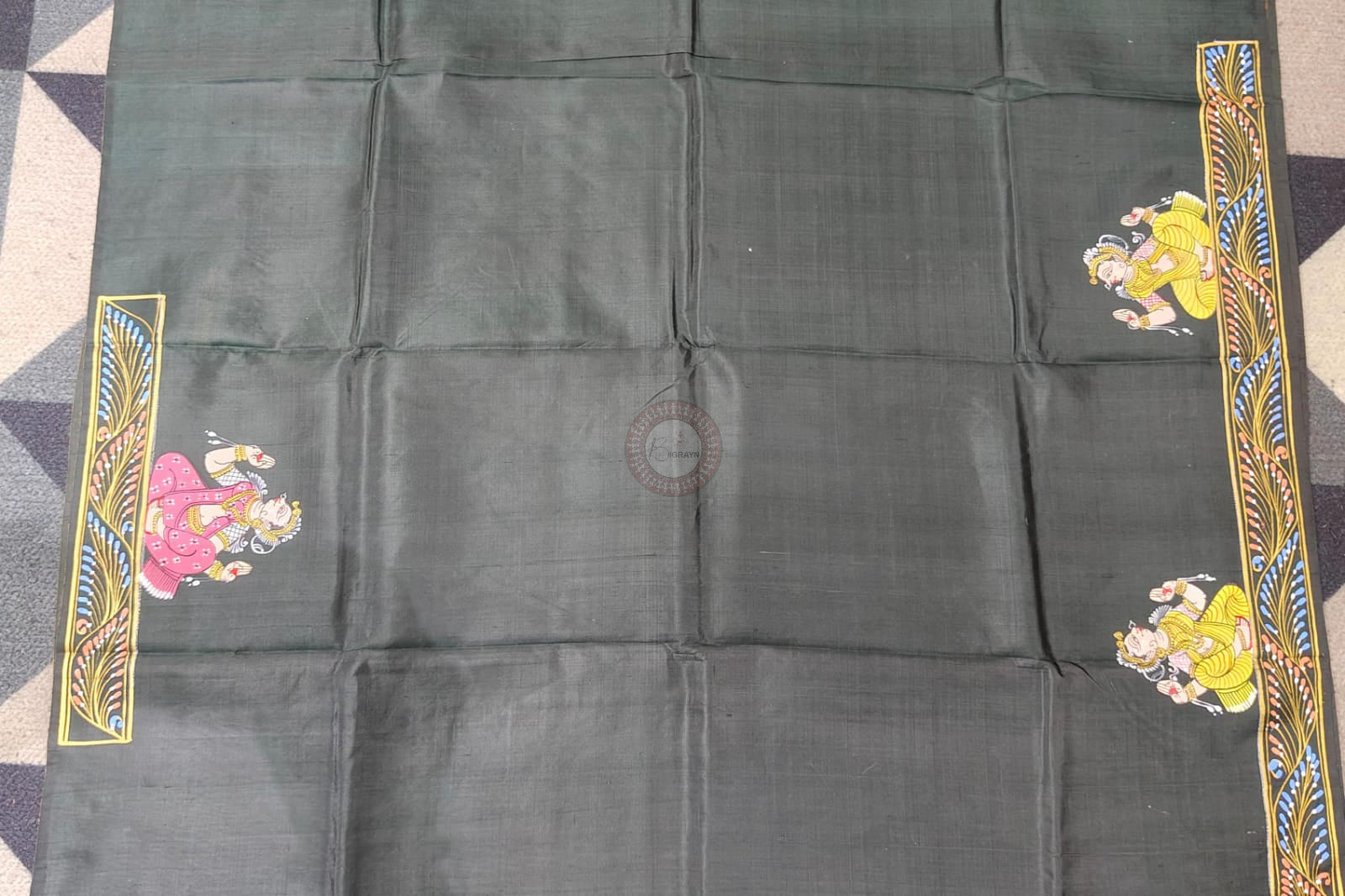Buttle Green Small Box Boita Theme Pattachitra Pure Silk Saree