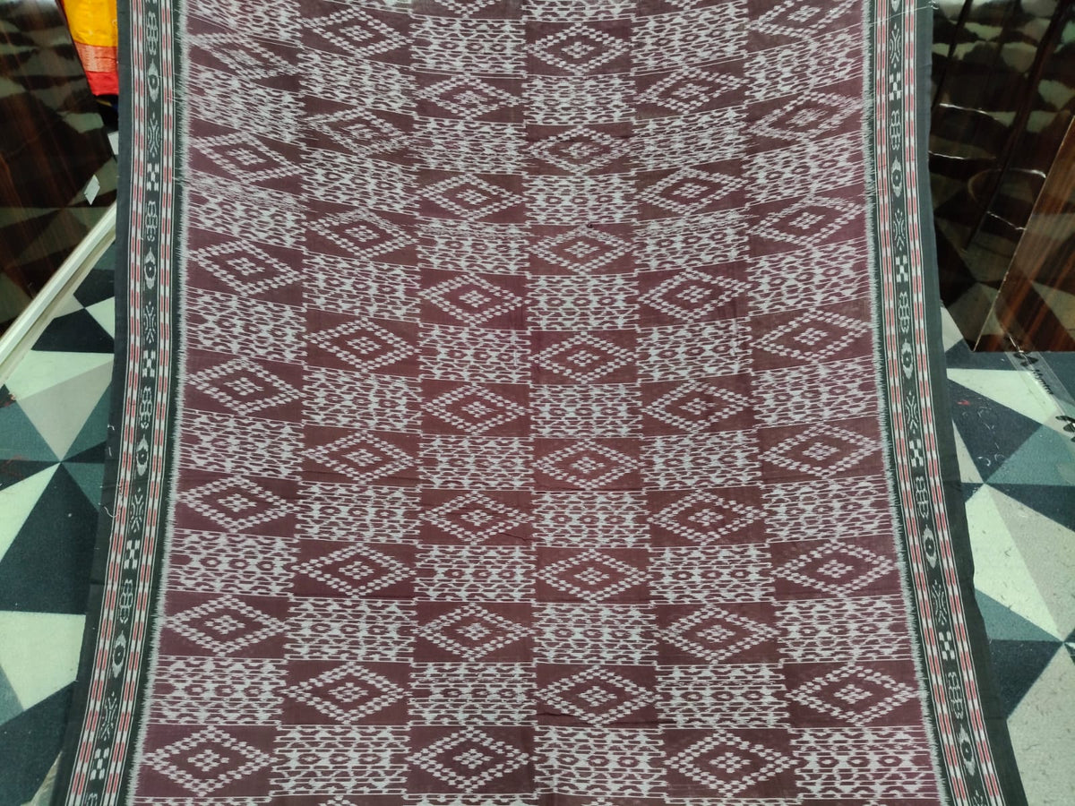 Coffee Black Pasapali Design Khandua Cotton Saree