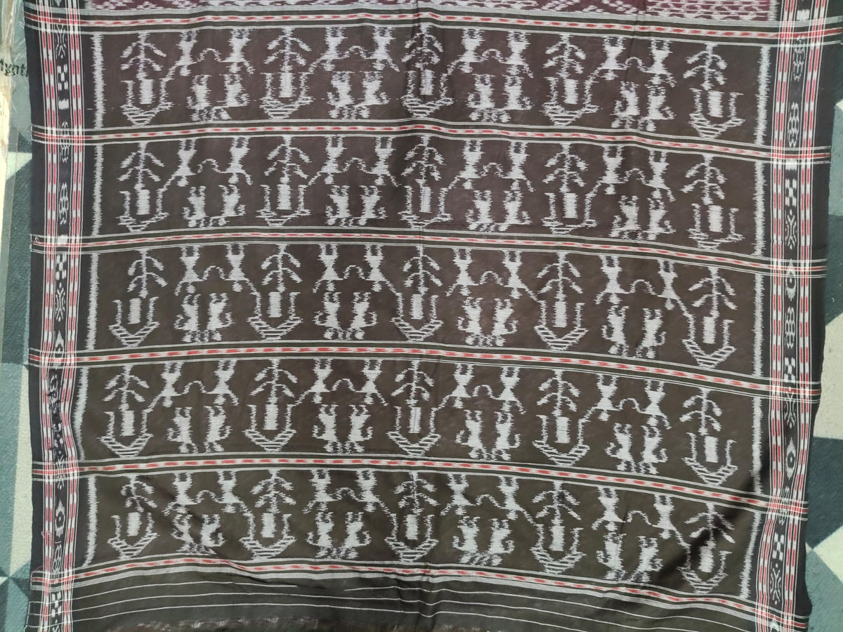 Coffee Black Pasapali Design Khandua Cotton Saree