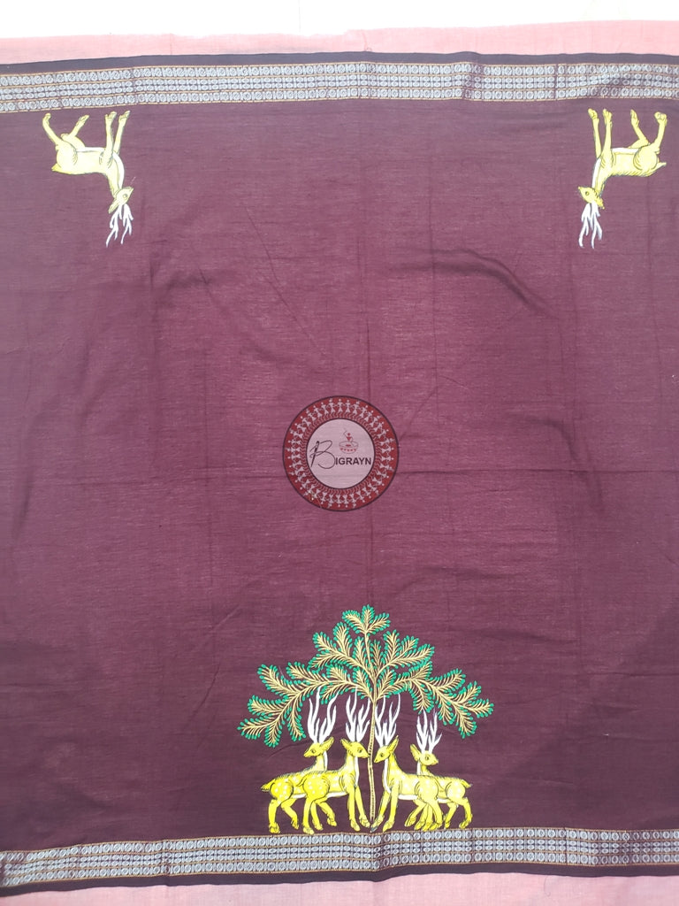 Coffee Deer Theme Pattachitra Cotton Blouse Piece