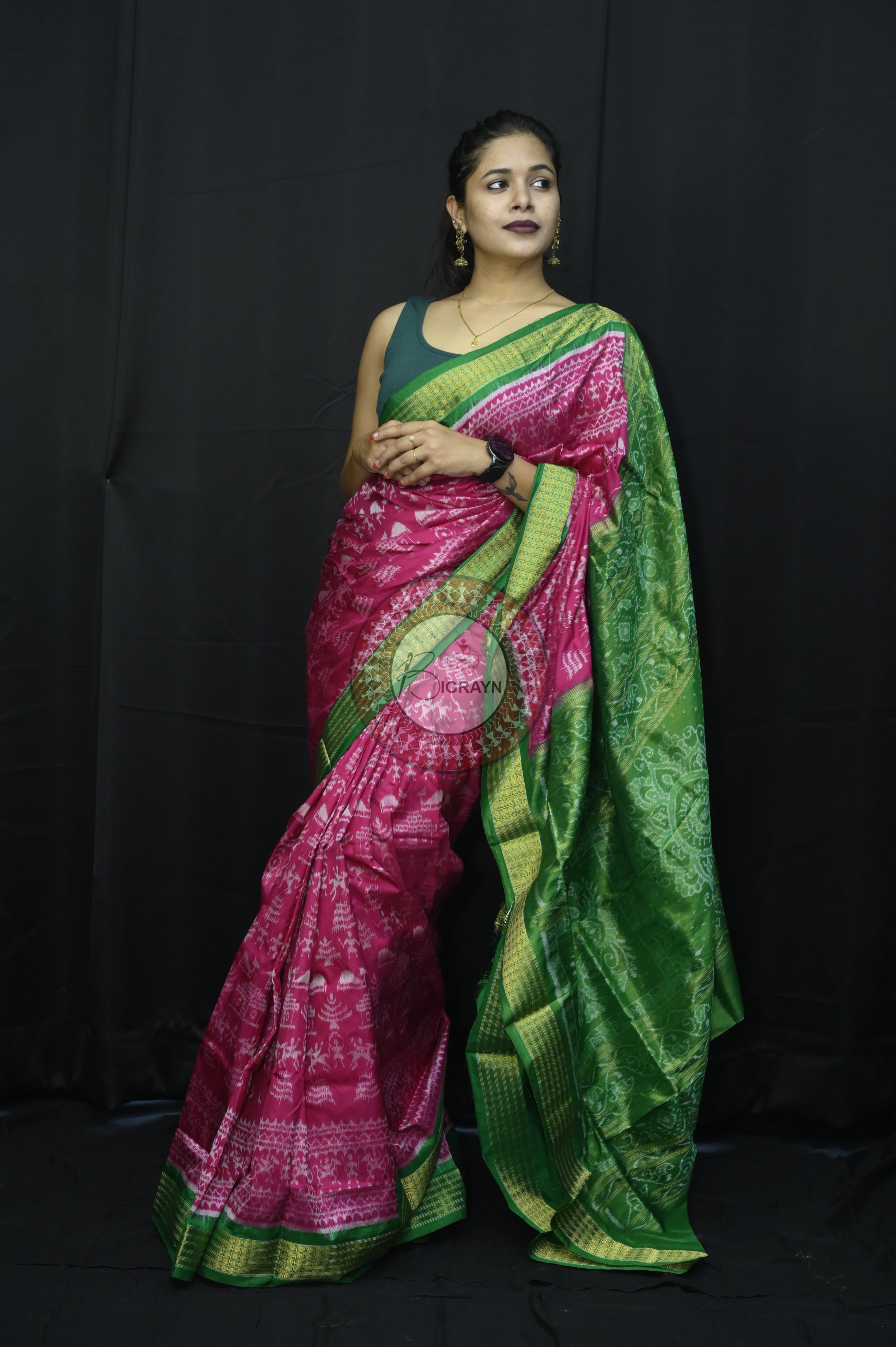 "Odisha Handloom Tissue Silk Saree with shimmering texture, elegant zari border, and lightweight drape, handcrafted by artisans"