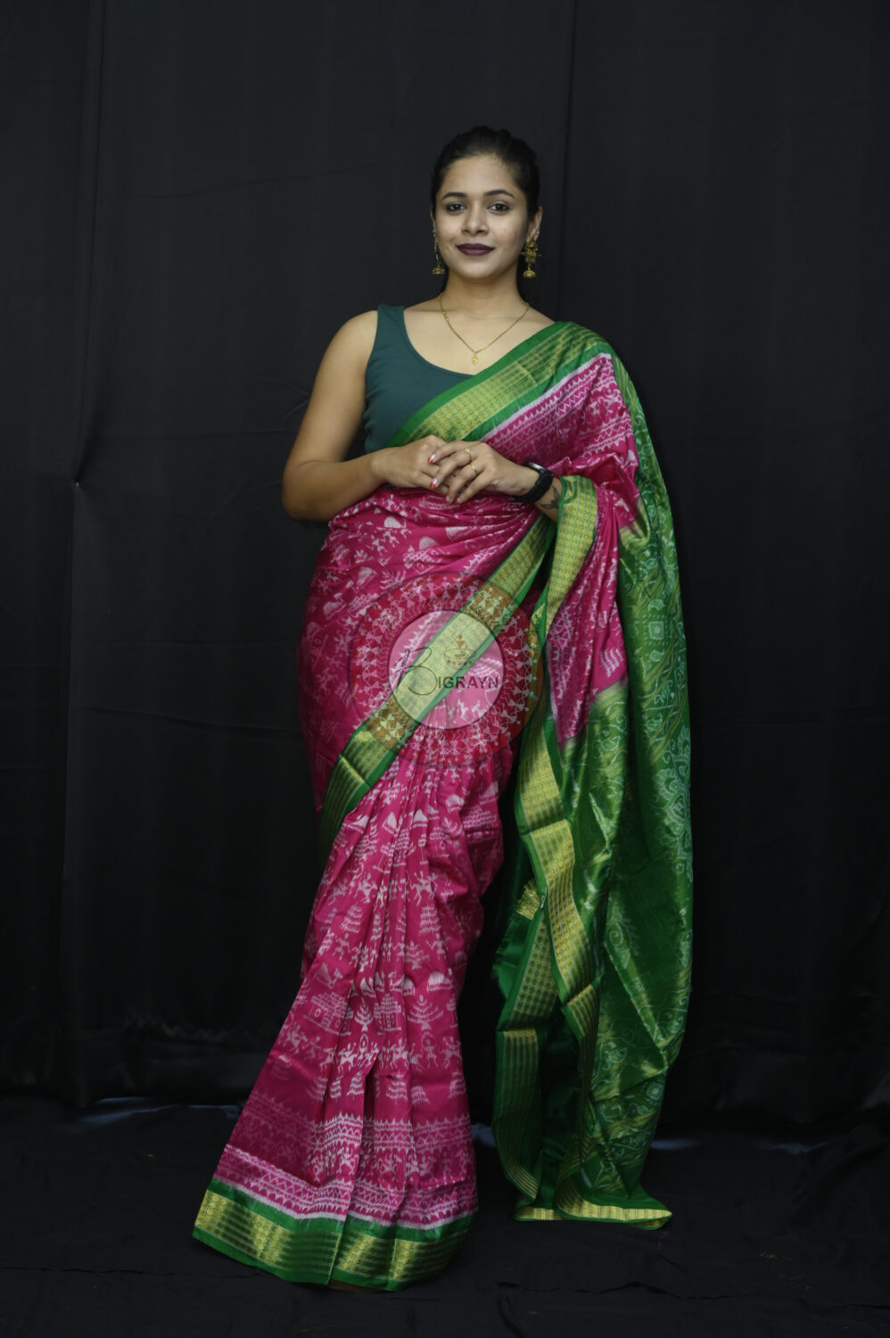 "Odisha Handloom Tissue Silk Saree with shimmering texture, elegant zari border, and lightweight drape, handcrafted by artisans"