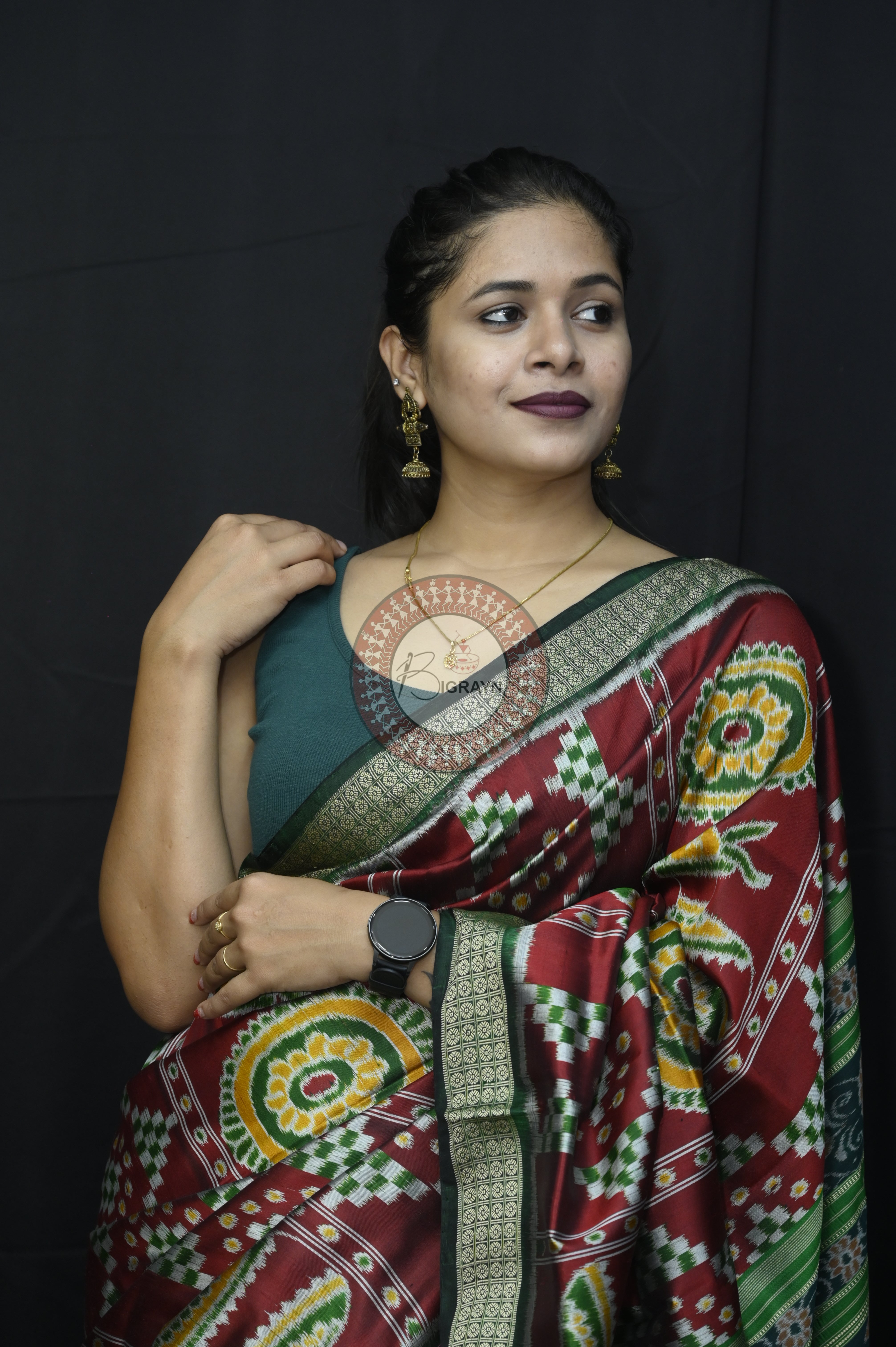 Maroon Green Pasapali And Kalashi Mulberry Silk Saree