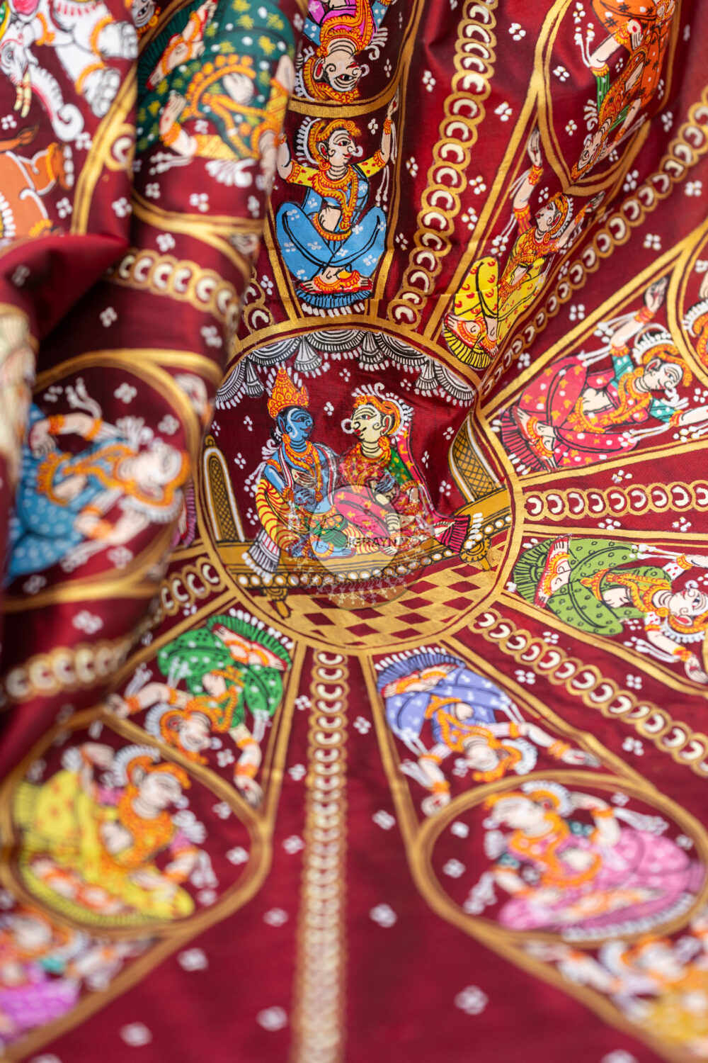 Maroon Konark Chakra Pattachitra Silk Saree
