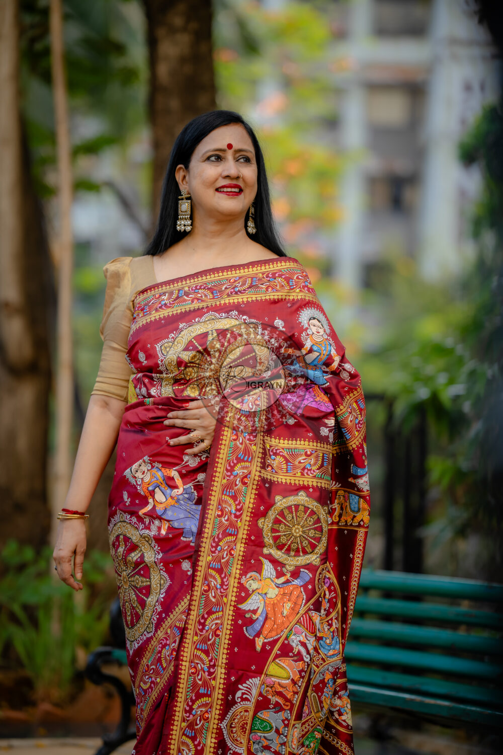 Maroon Konark Chakra Pattachitra Silk Saree