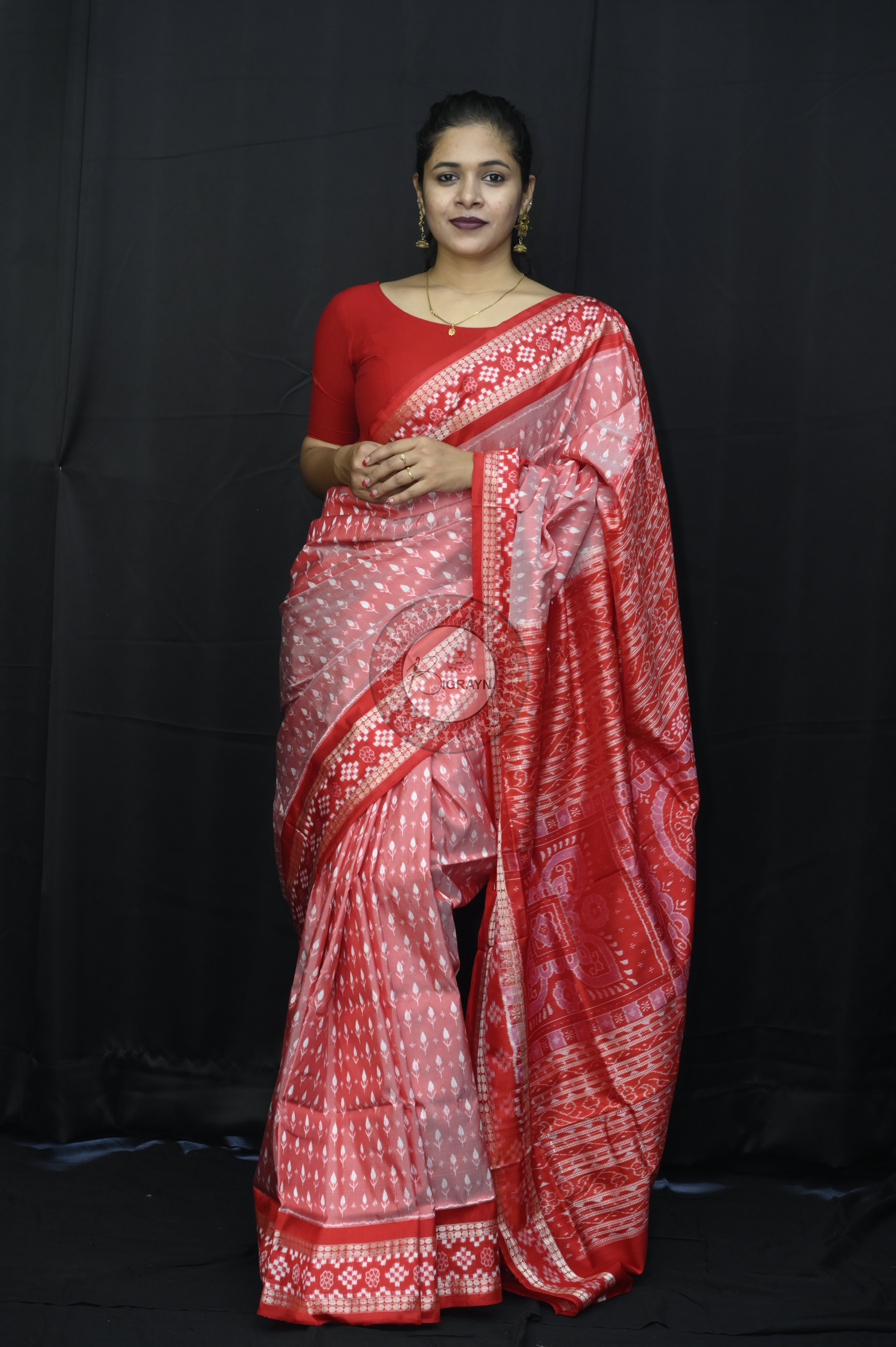 Peach Red Kadhi Design With Pasapali Border Sambalpuri Silk Saree