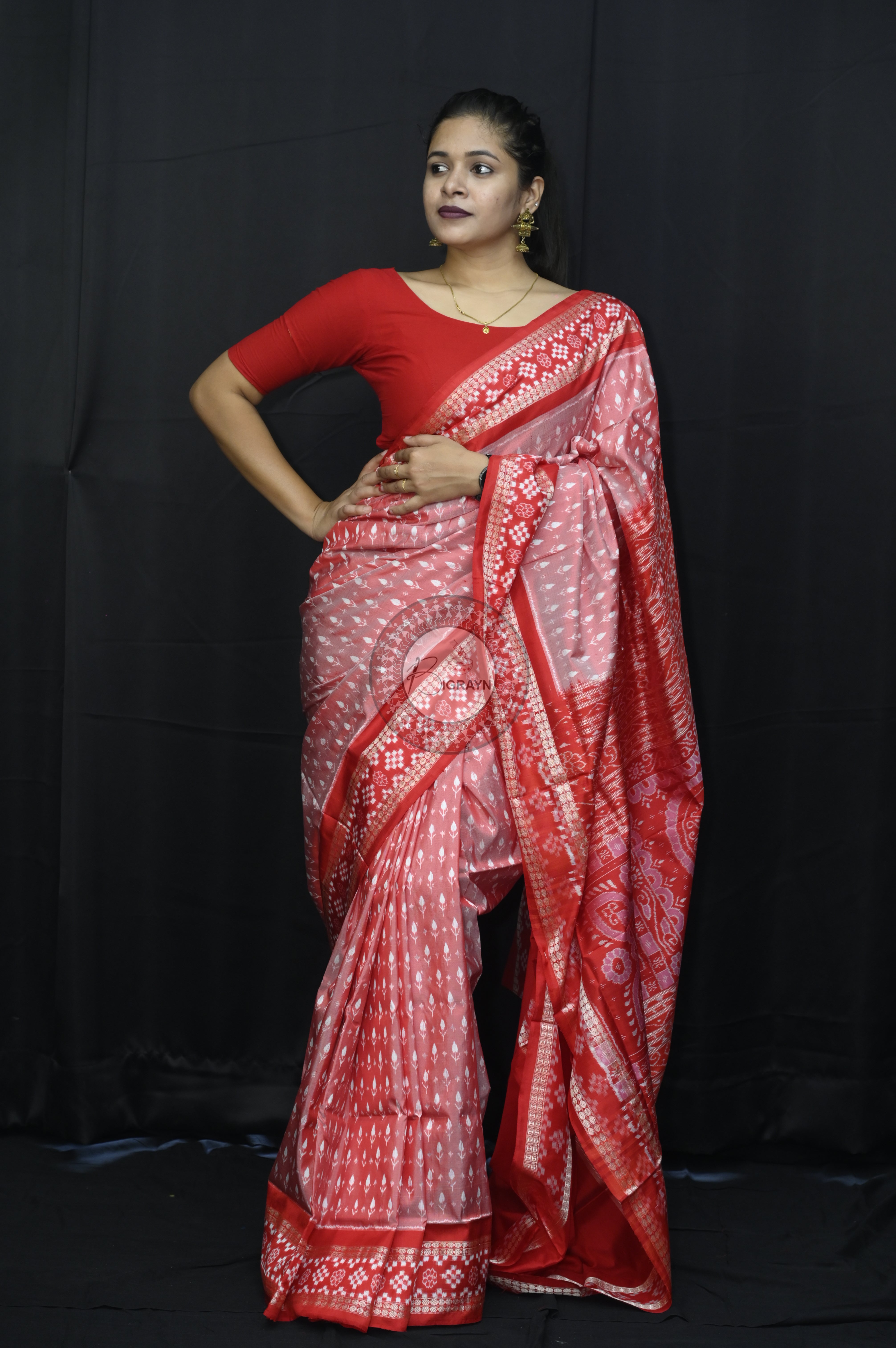 Peach Red Kadhi Design With Pasapali Border Sambalpuri Silk Saree