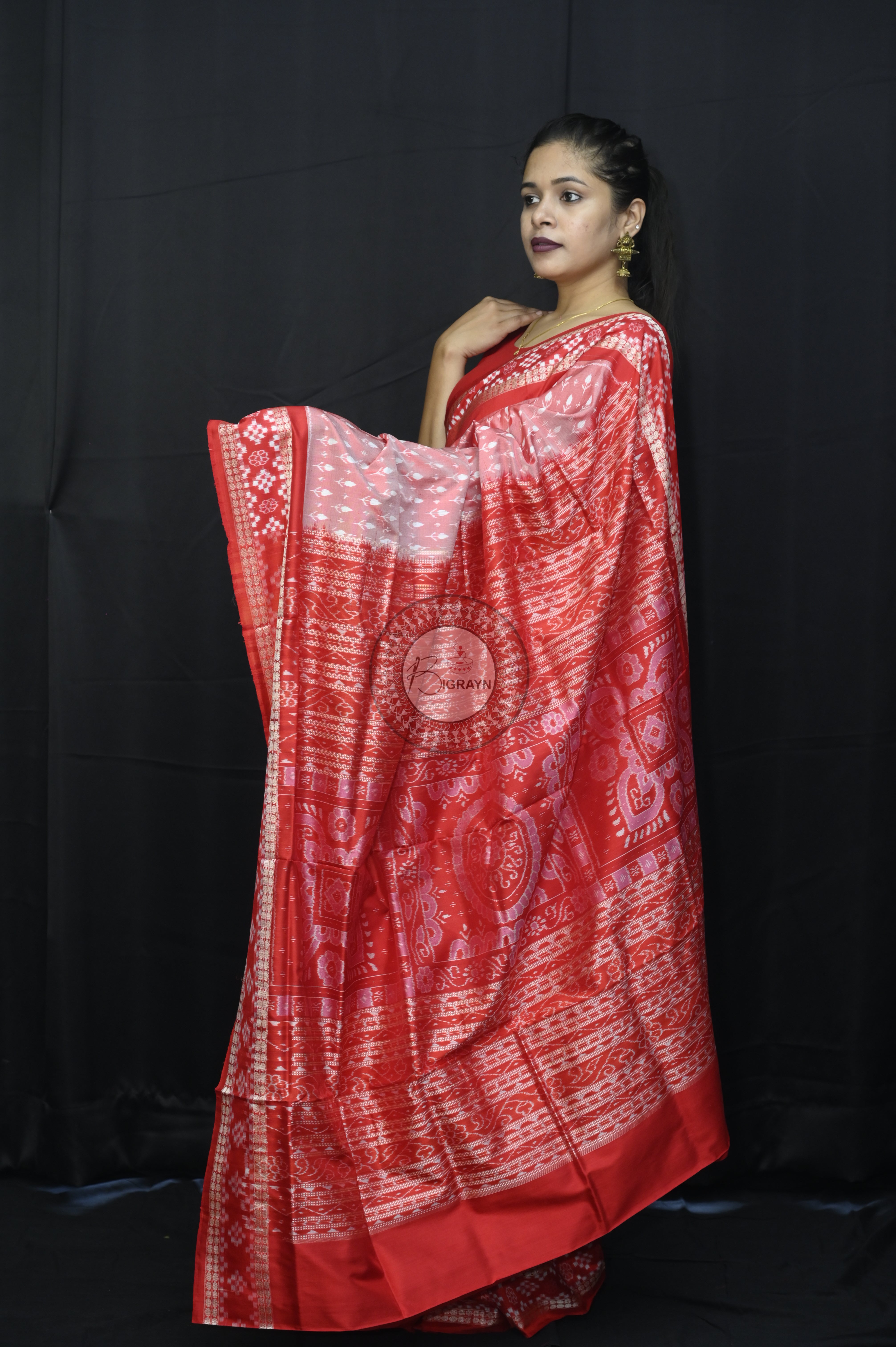 Peach Red Kadhi Design With Pasapali Border Sambalpuri Silk Saree