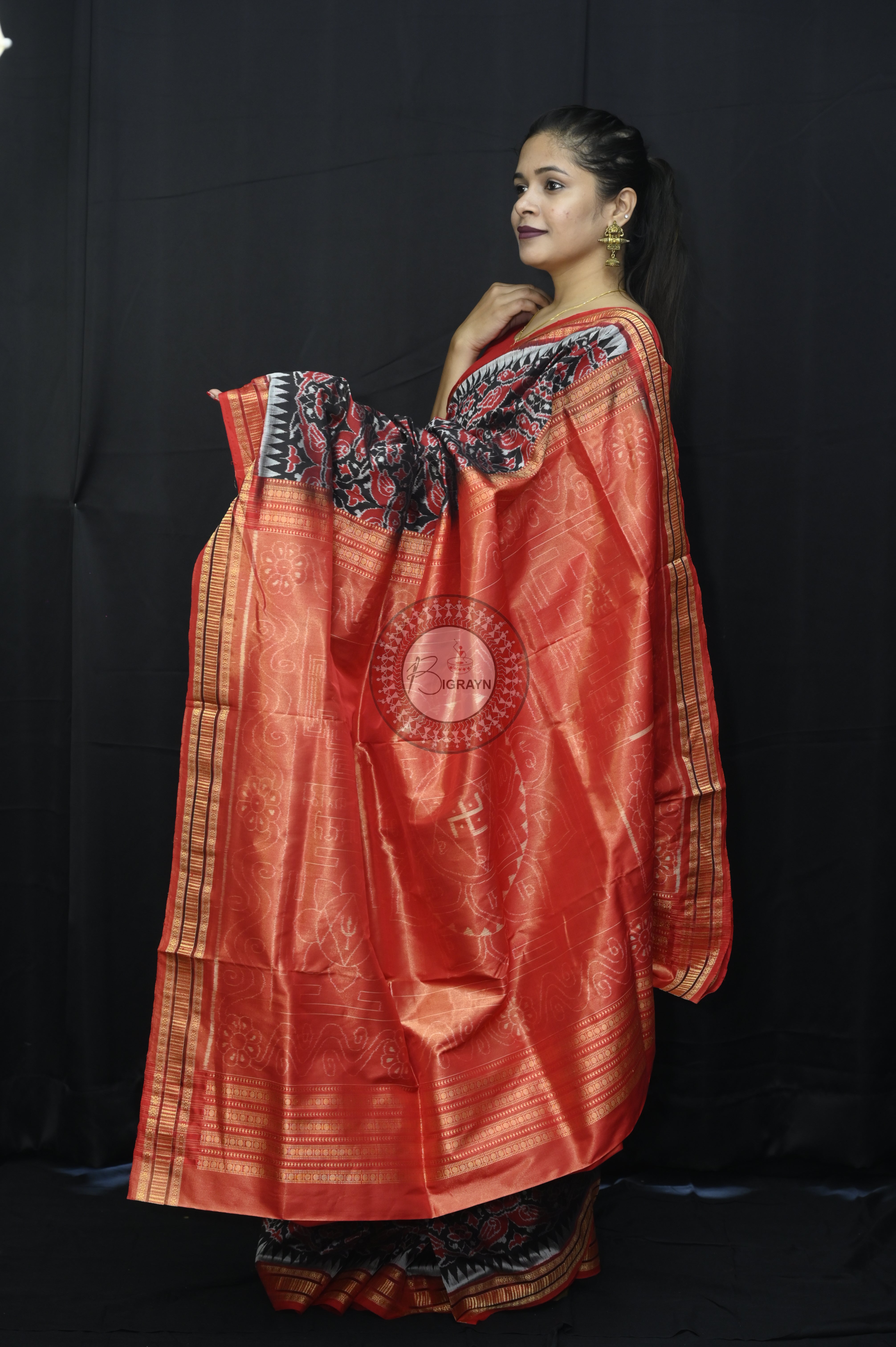 "Odisha Handloom Tissue Silk Saree with shimmering texture, elegant zari border, and lightweight drape, handcrafted by artisans"