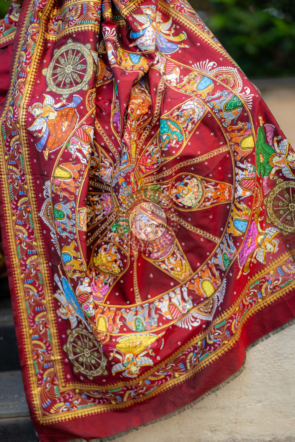 Maroon Konark Chakra Pattachitra Silk Saree