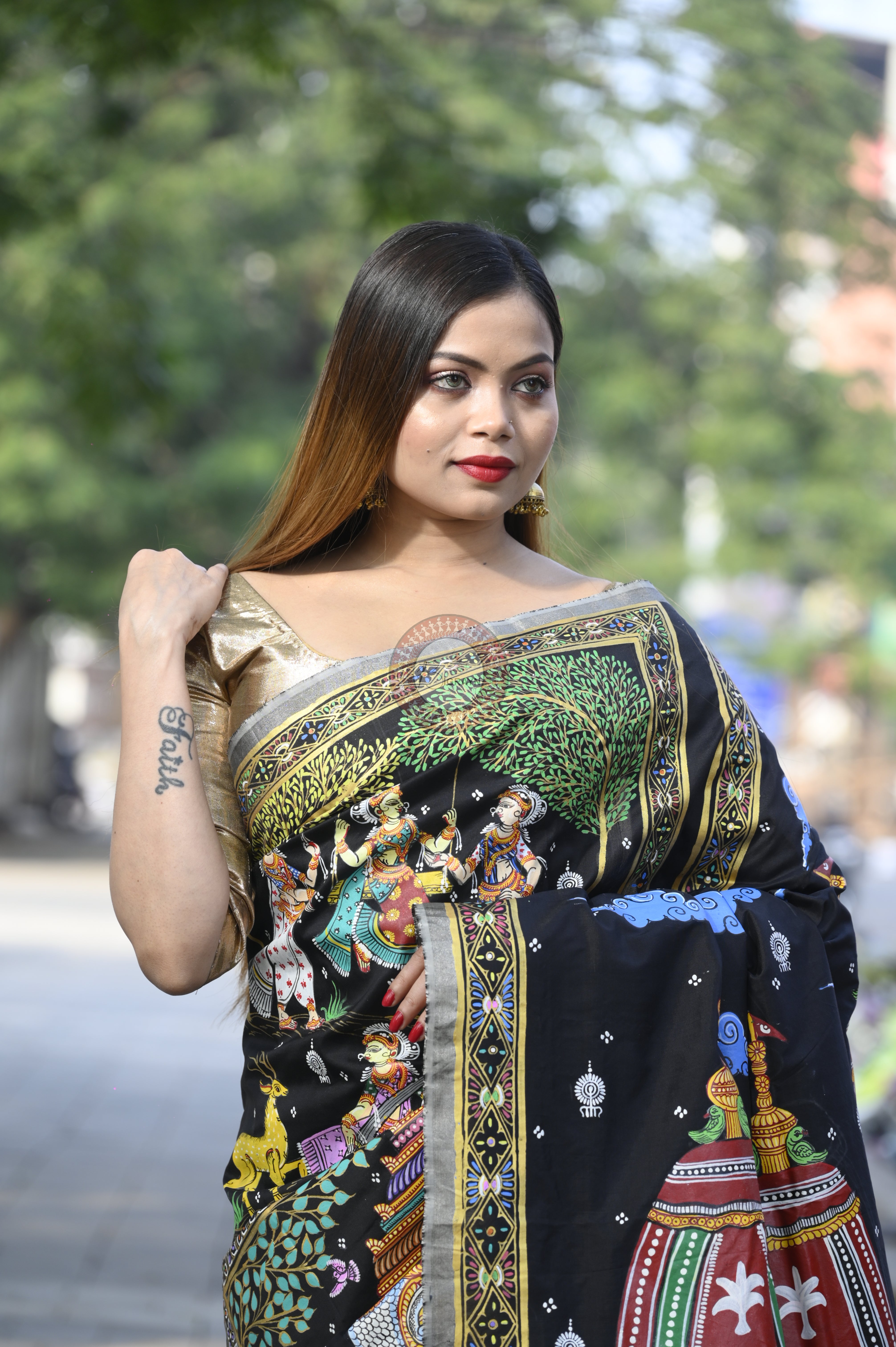 Black All Fastival Theme Pattachitra Sambalpuri Silk Saree