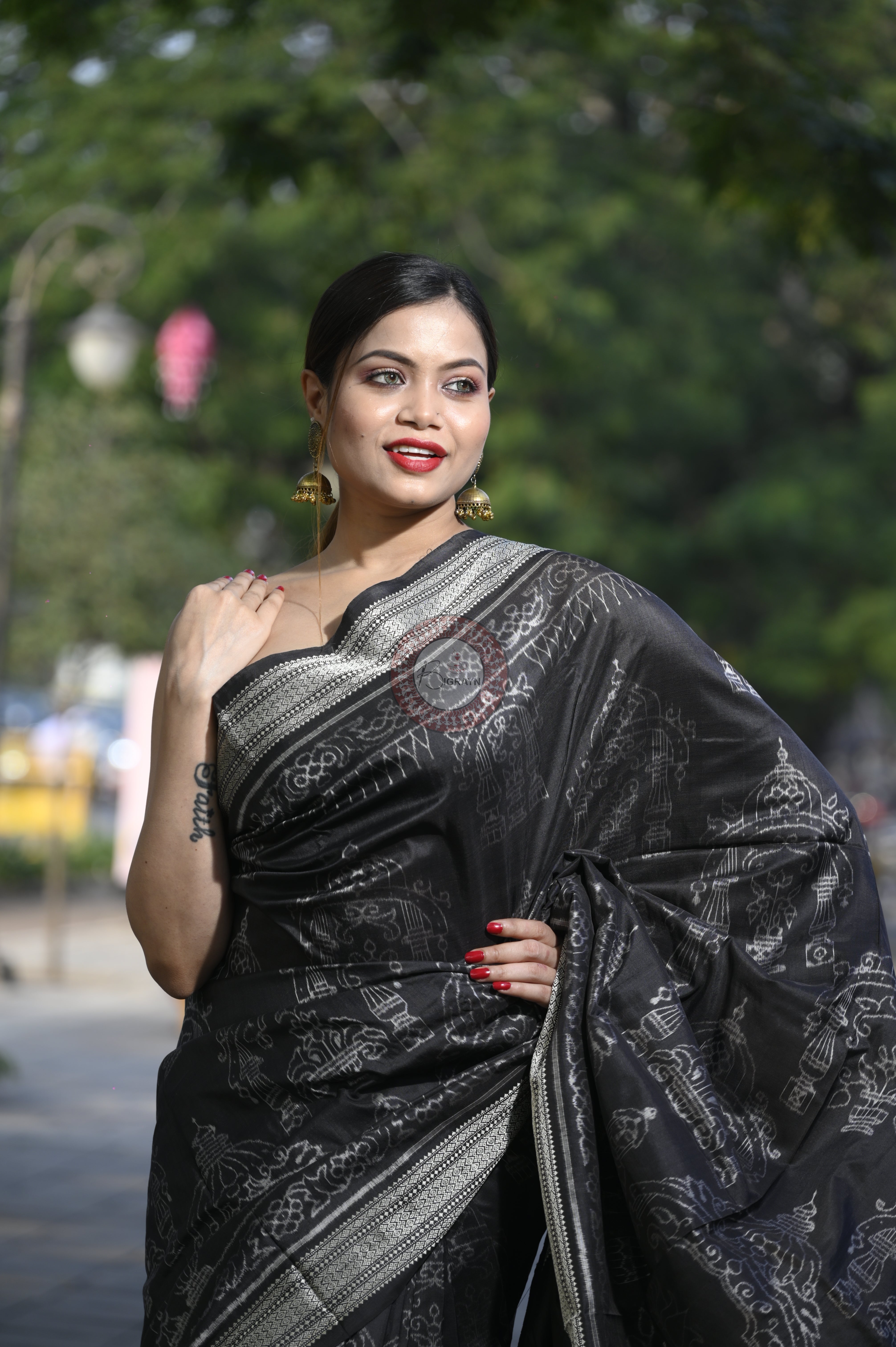 Black Tulasi Vrindavan Natural Dye Sambalpuri Silk Saree