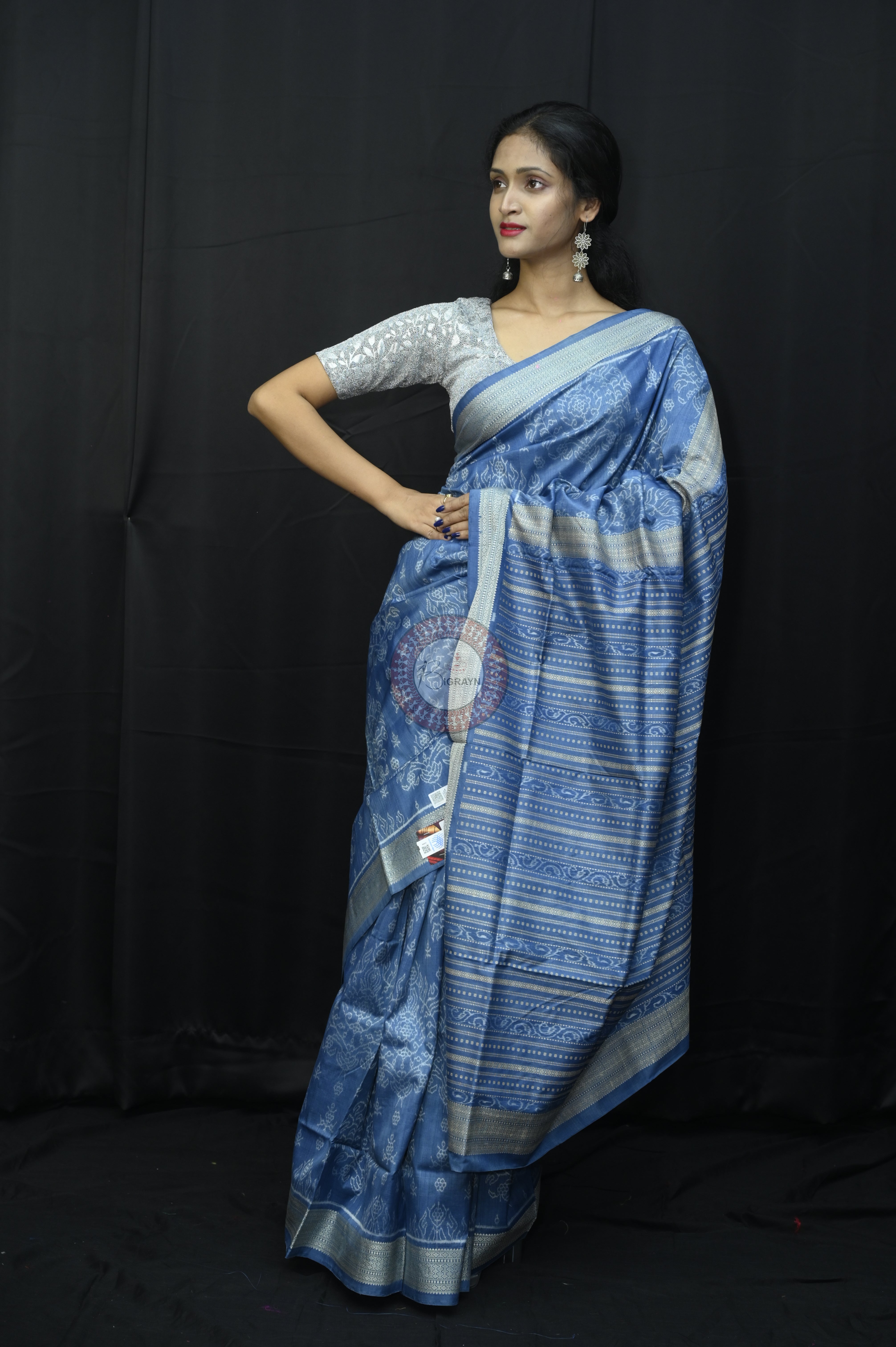 Indigo Blue Padmaja Natural Dye Sambalpuri Silk Saree