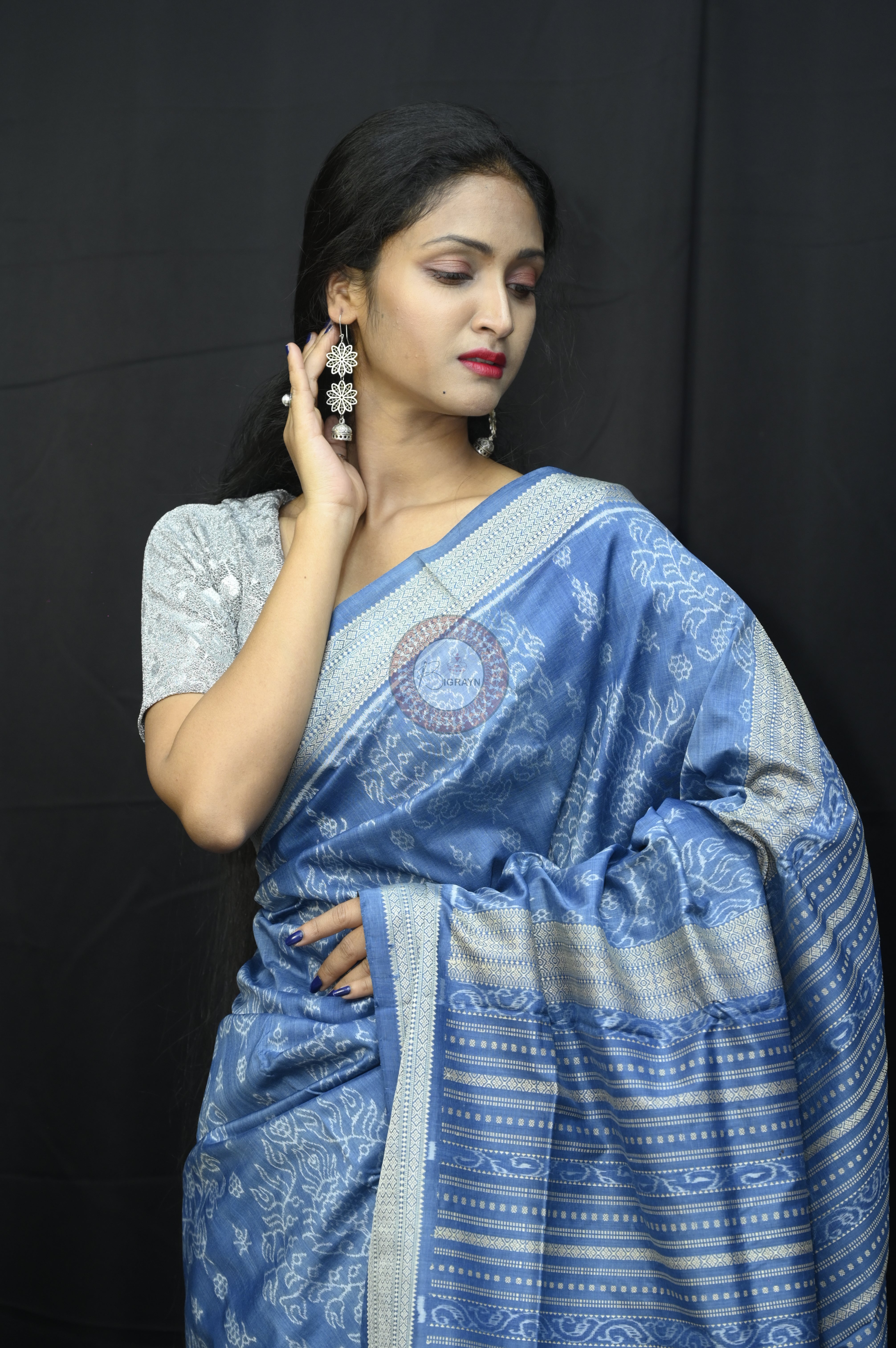 Indigo Blue Padmaja Natural Dye Sambalpuri Silk Saree