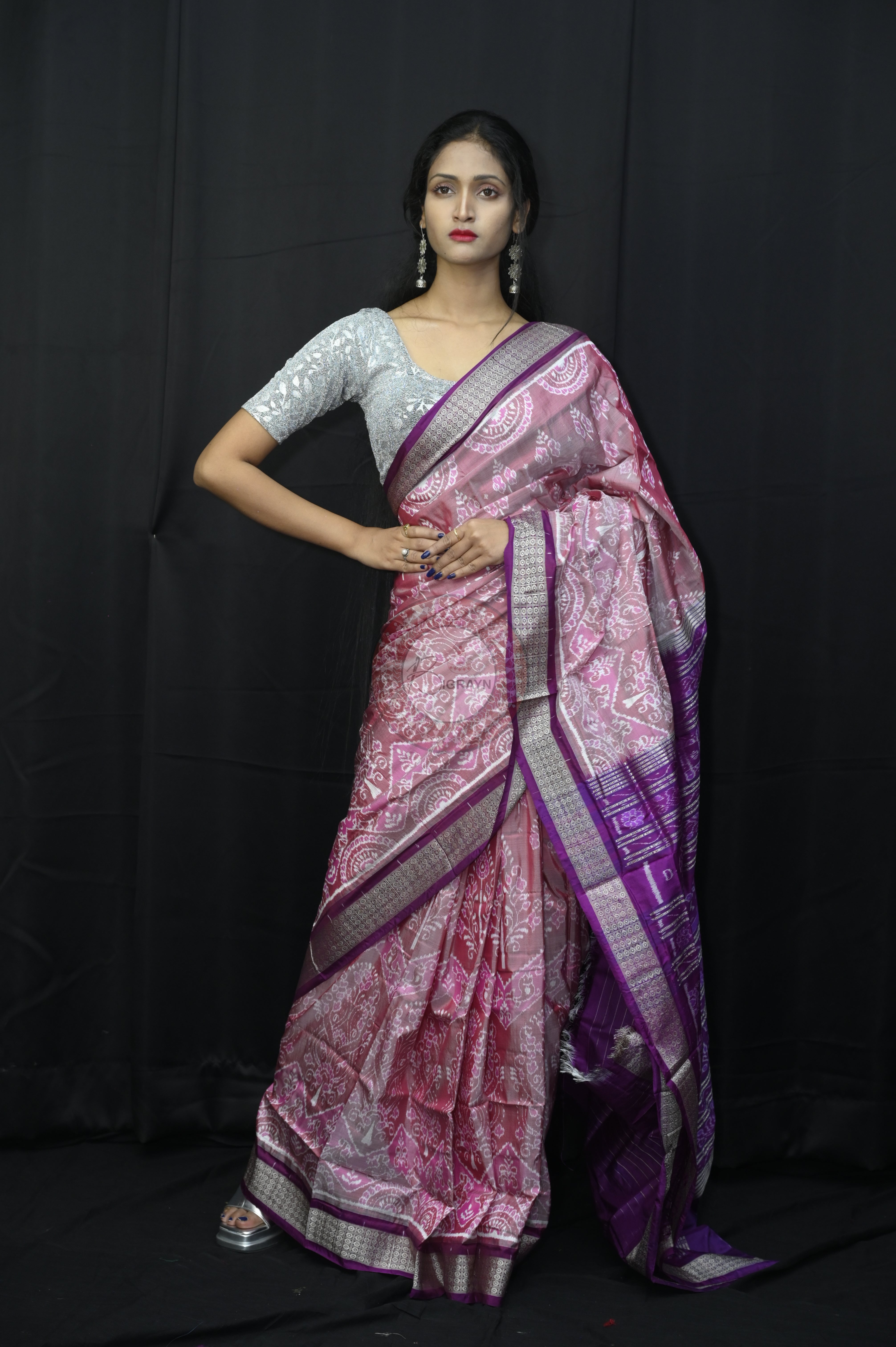 Onion Pink Purple Flower Sambalpuri Silk Saree