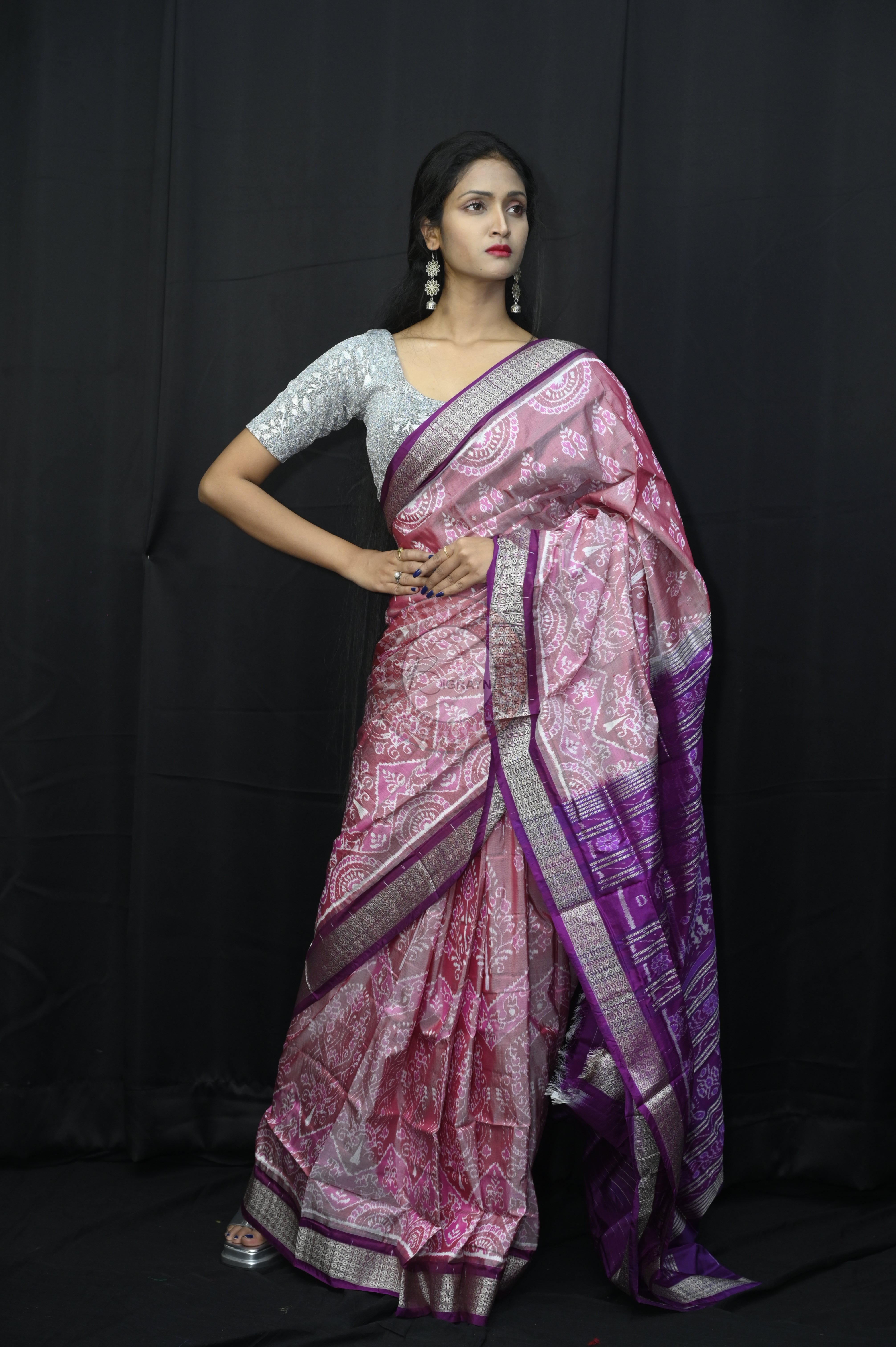 Onion Pink Purple Flower Sambalpuri Silk Saree