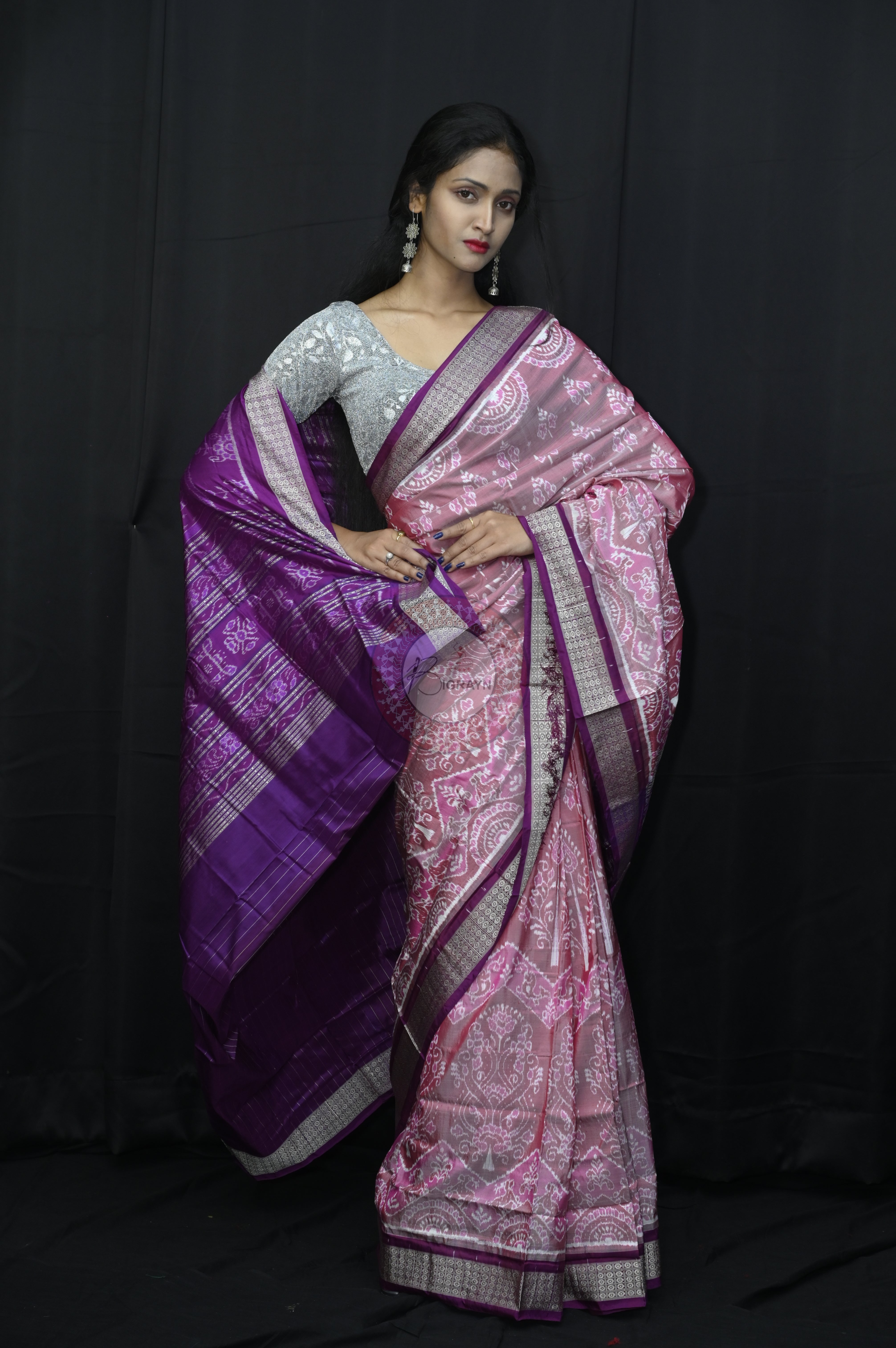 Onion Pink Purple Flower Sambalpuri Silk Saree