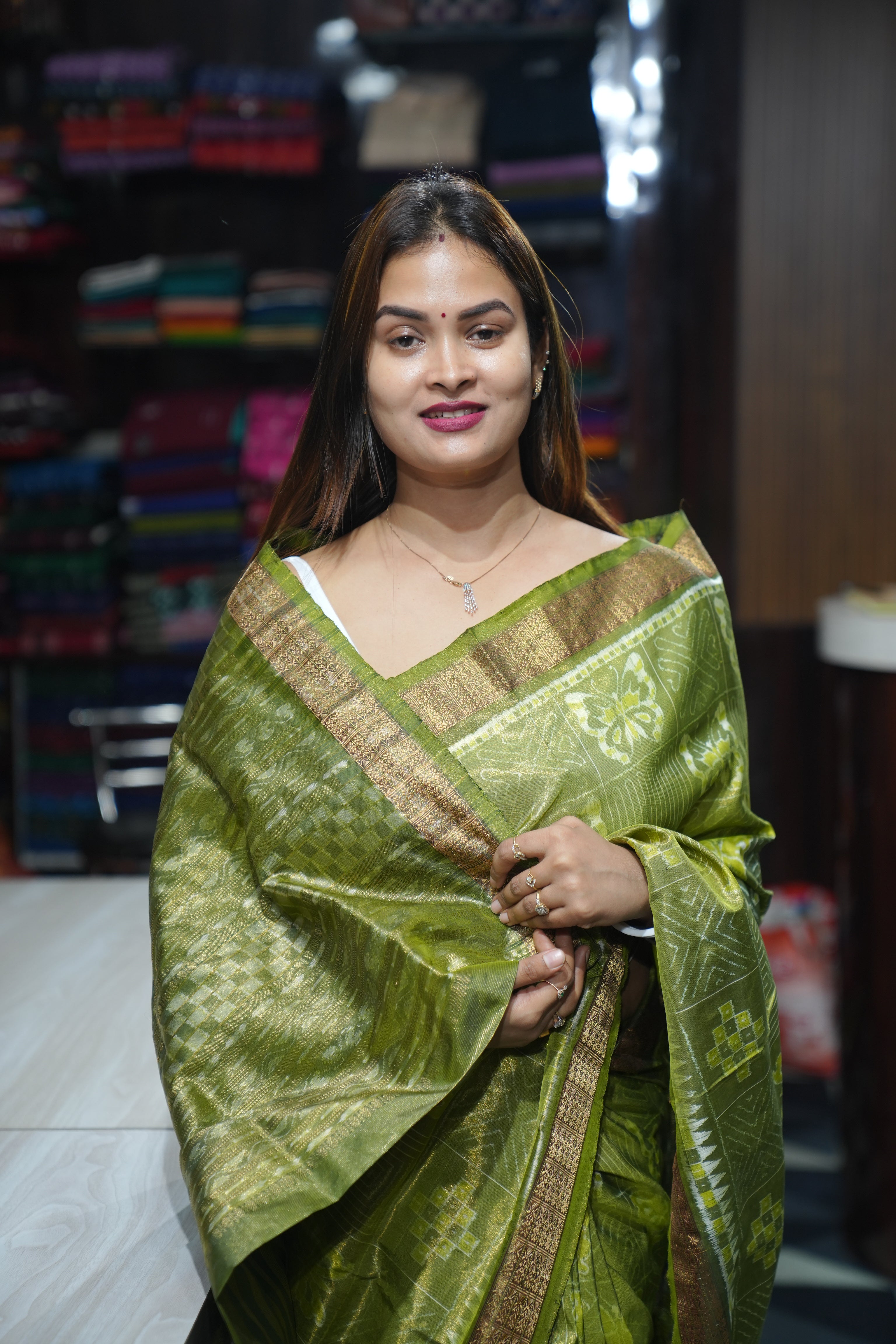 Mehendi Green Butterfly Full Tissue Silk Saree