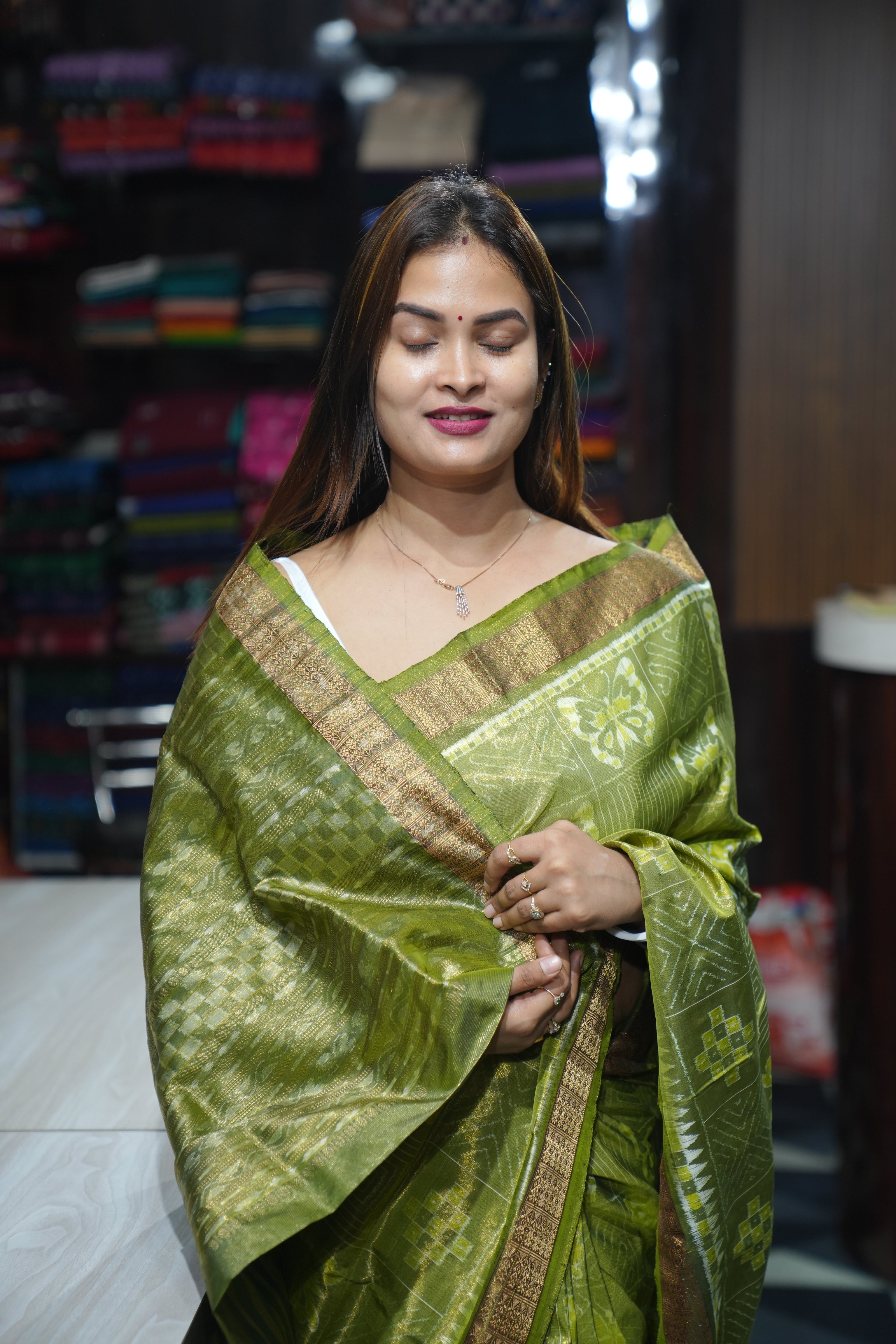 Mehendi Green Butterfly Full Tissue Silk Saree