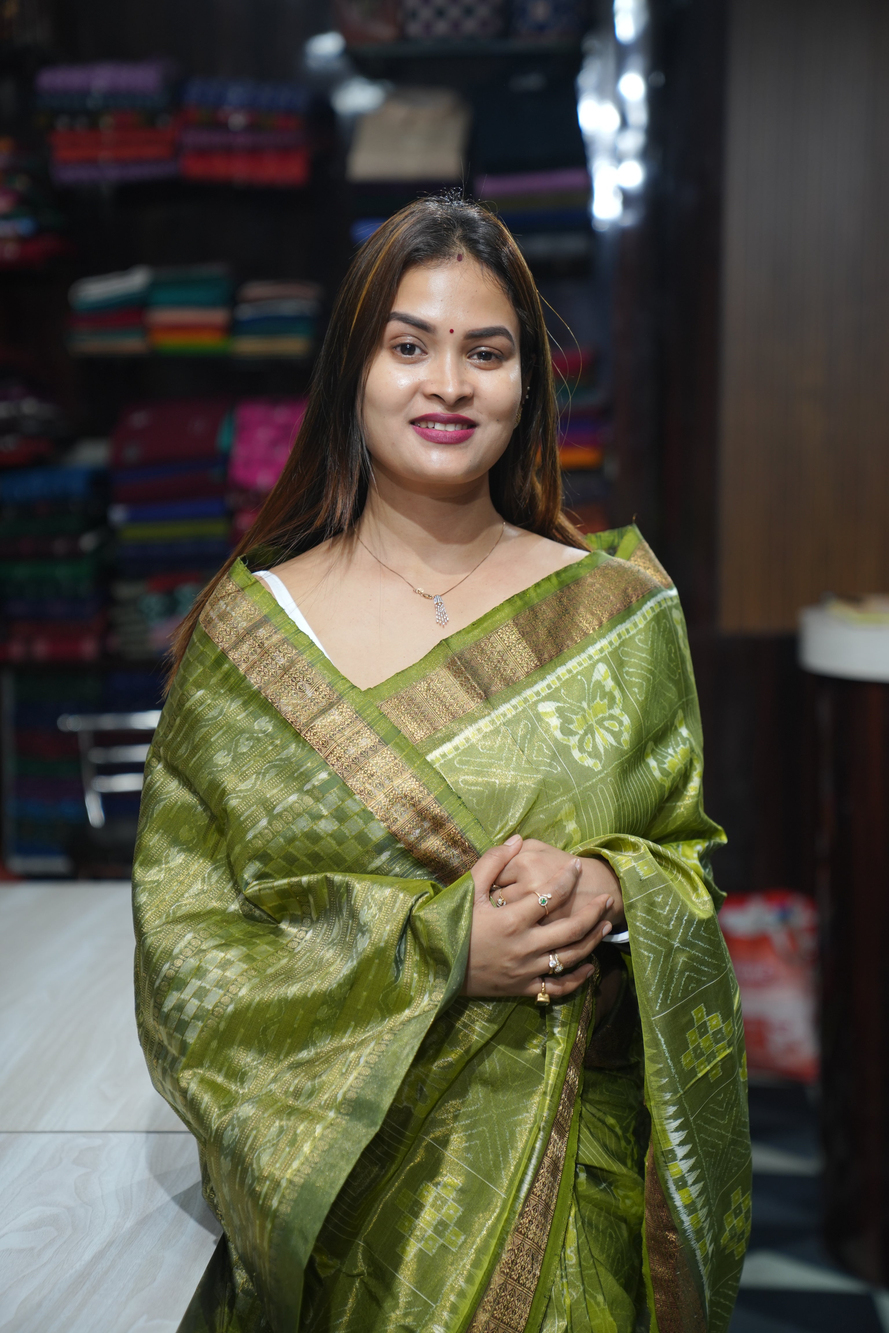 Mehendi Green Butterfly Full Tissue Silk Saree