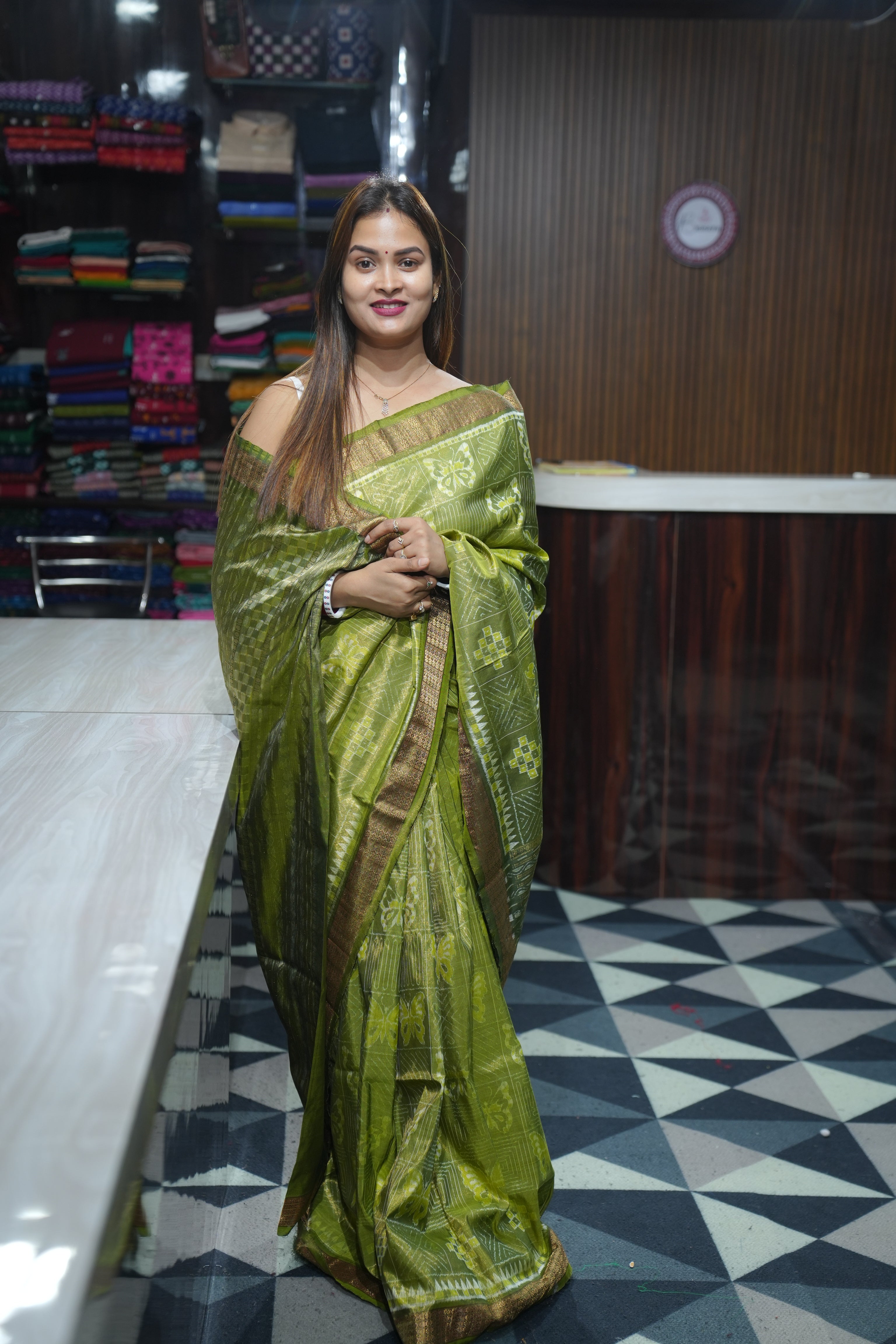 Mehendi Green Butterfly Full Tissue Silk Saree