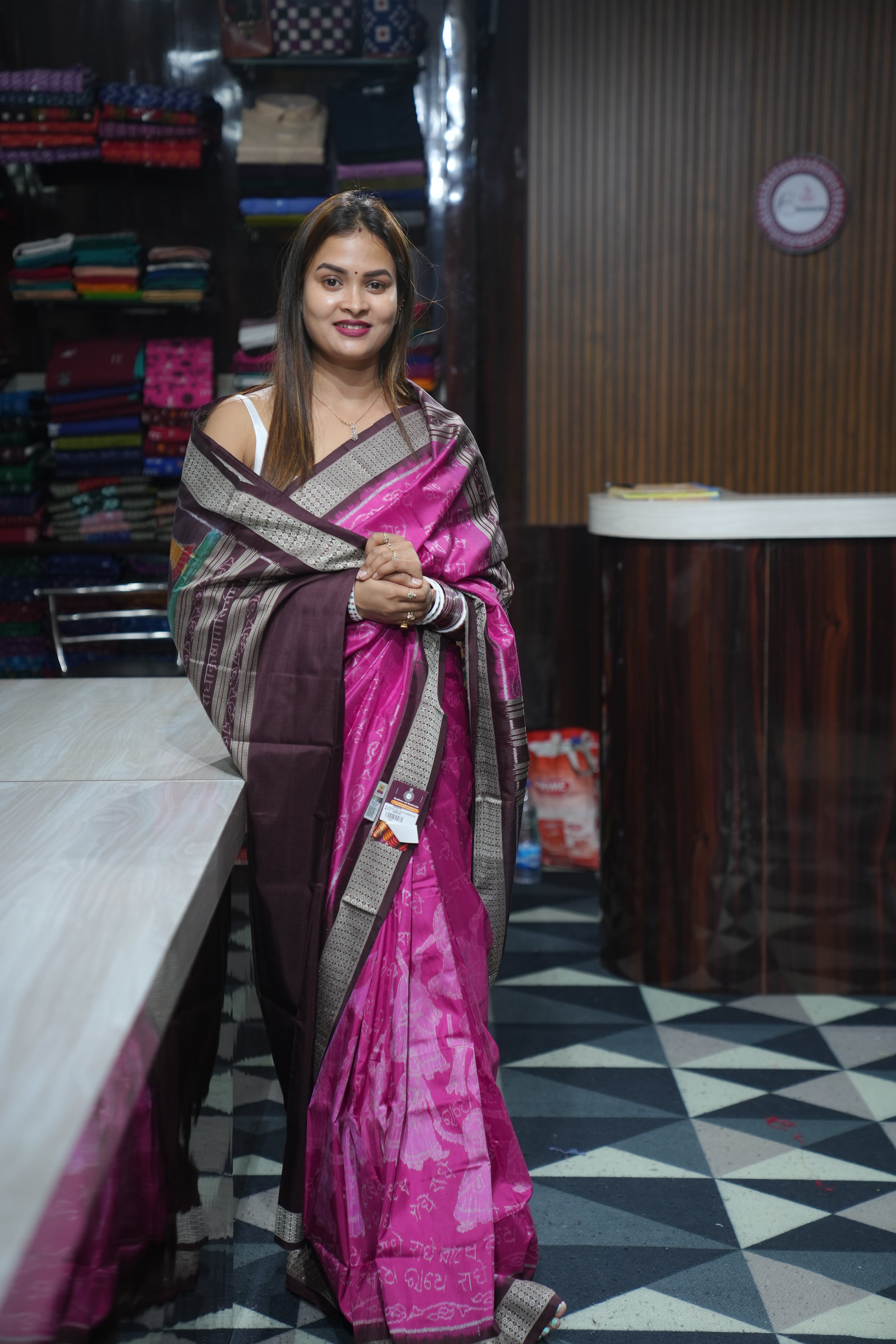 Magenta Shri Radha Exclusive Sambalpuri Silk Saree