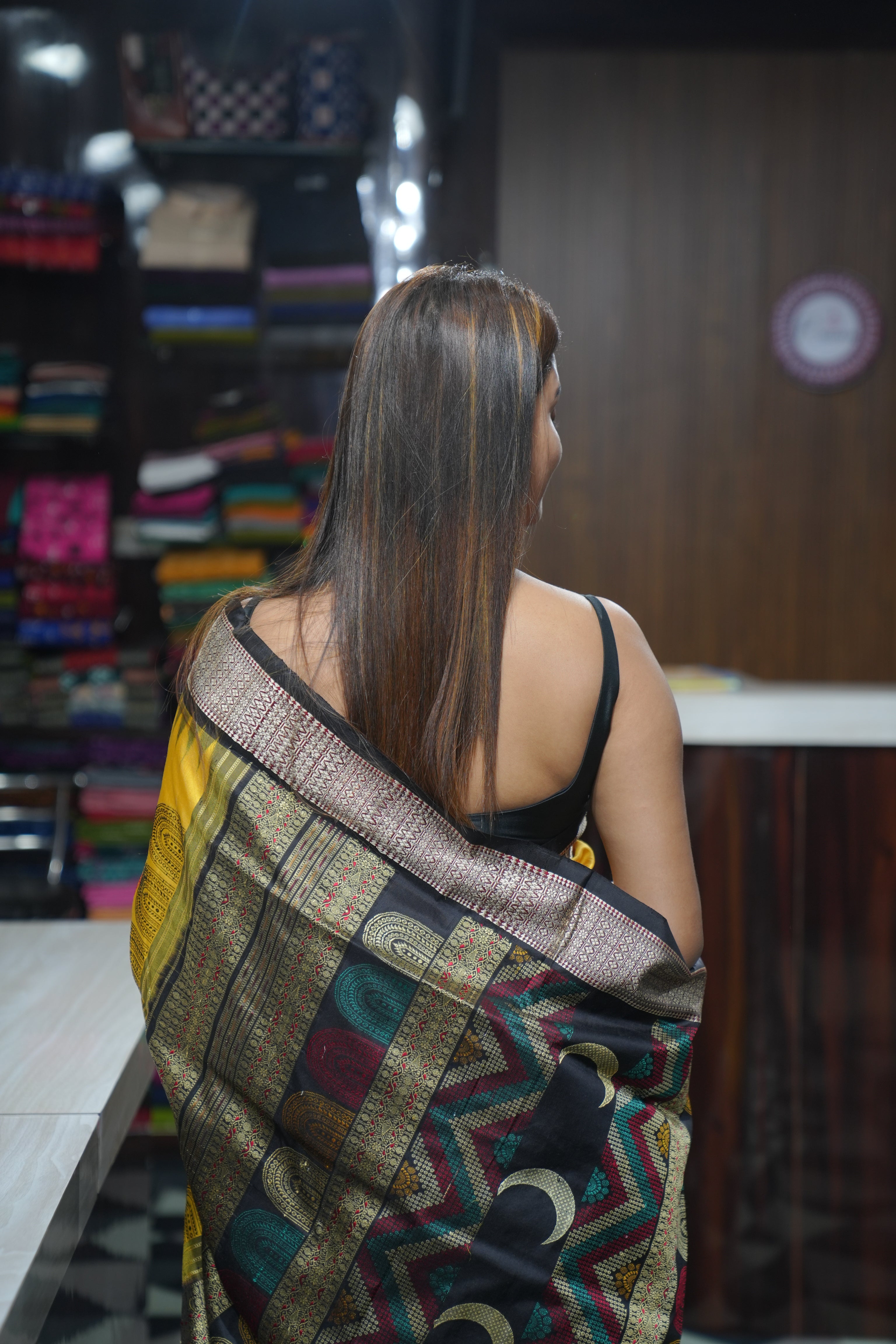 Yellow Black Chandrama Exclusive Sambalpuri Silk Saree