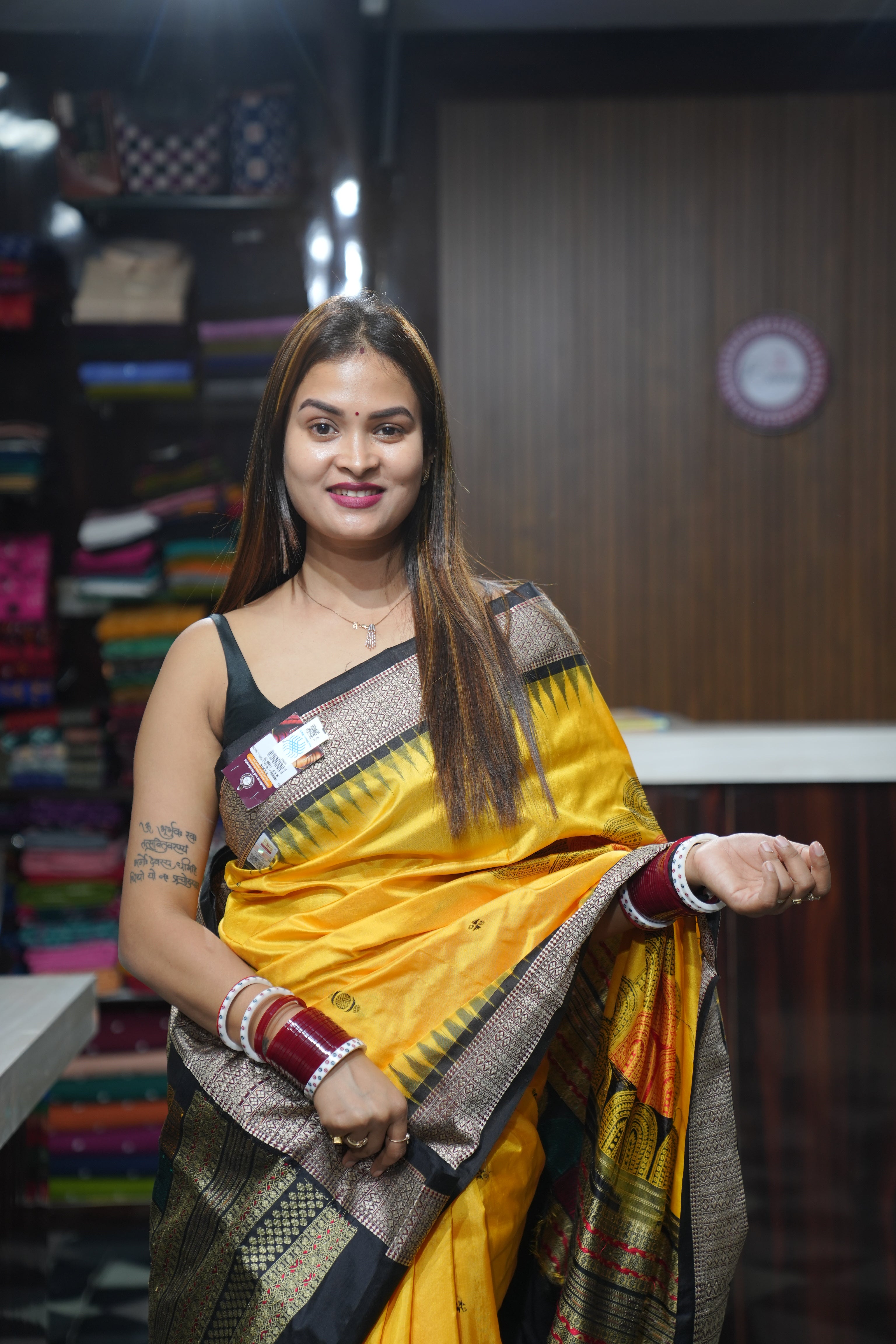 Yellow Black Chandrama Exclusive Sambalpuri Silk Saree