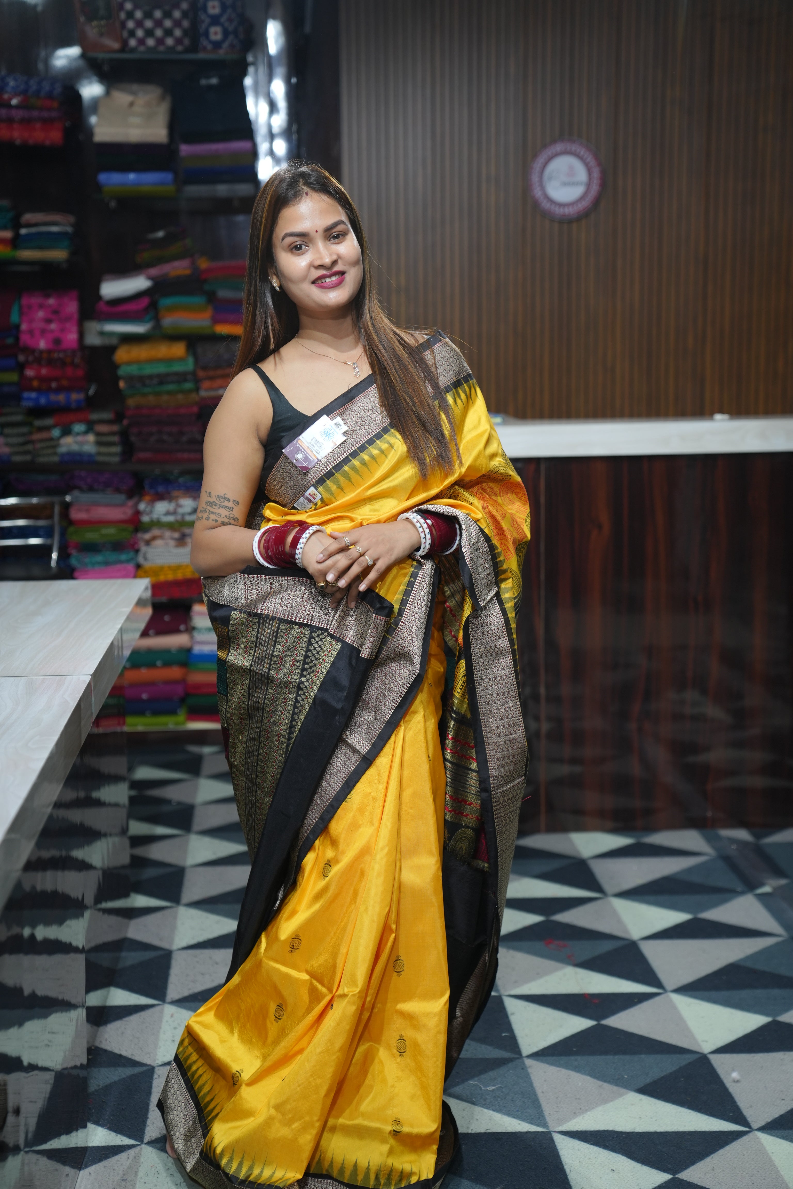 Yellow Black Chandrama Exclusive Sambalpuri Silk Saree