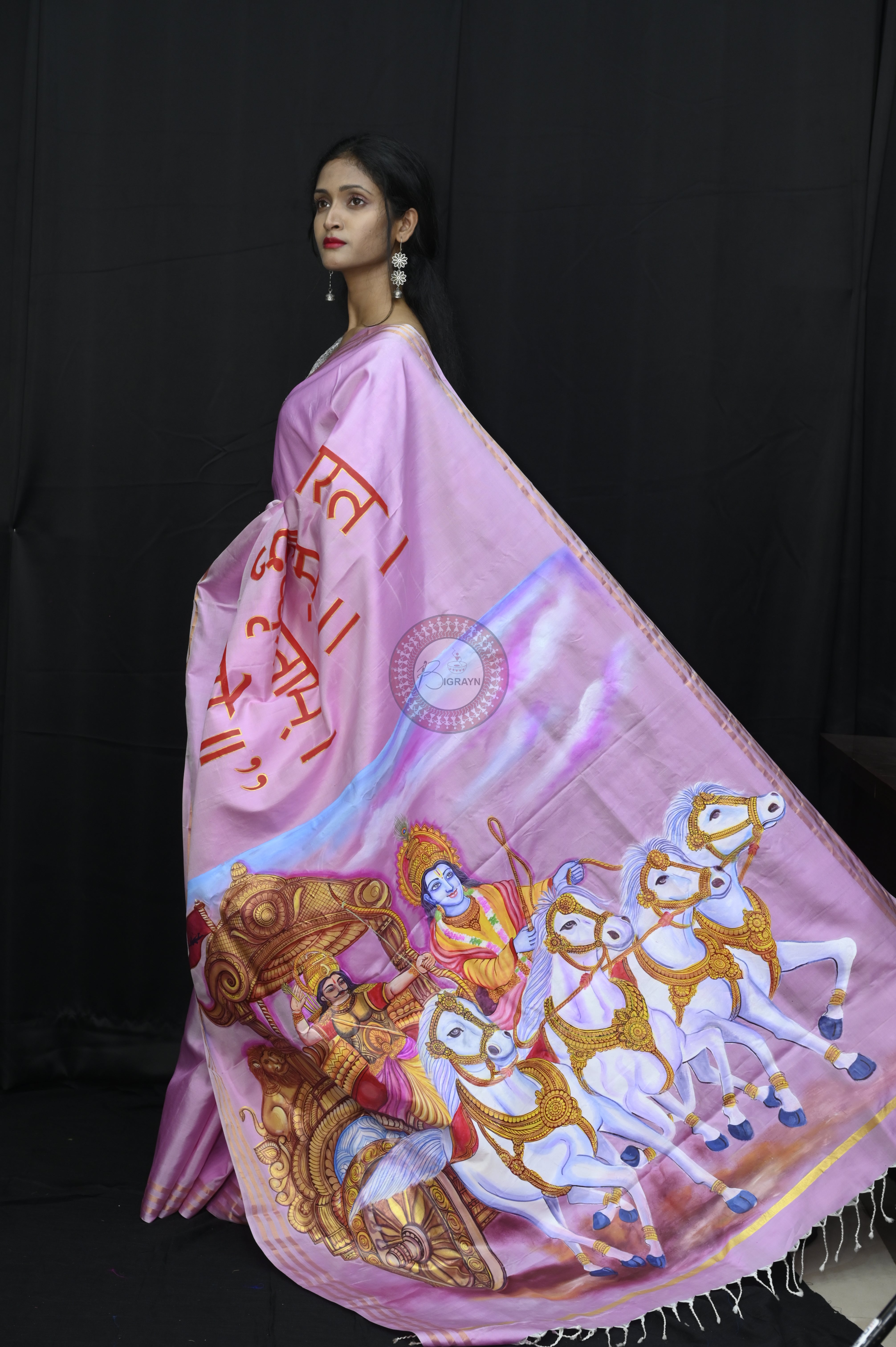 Pink Maha Bharat Theme Pattachitra Sambalpuri Silk Saree