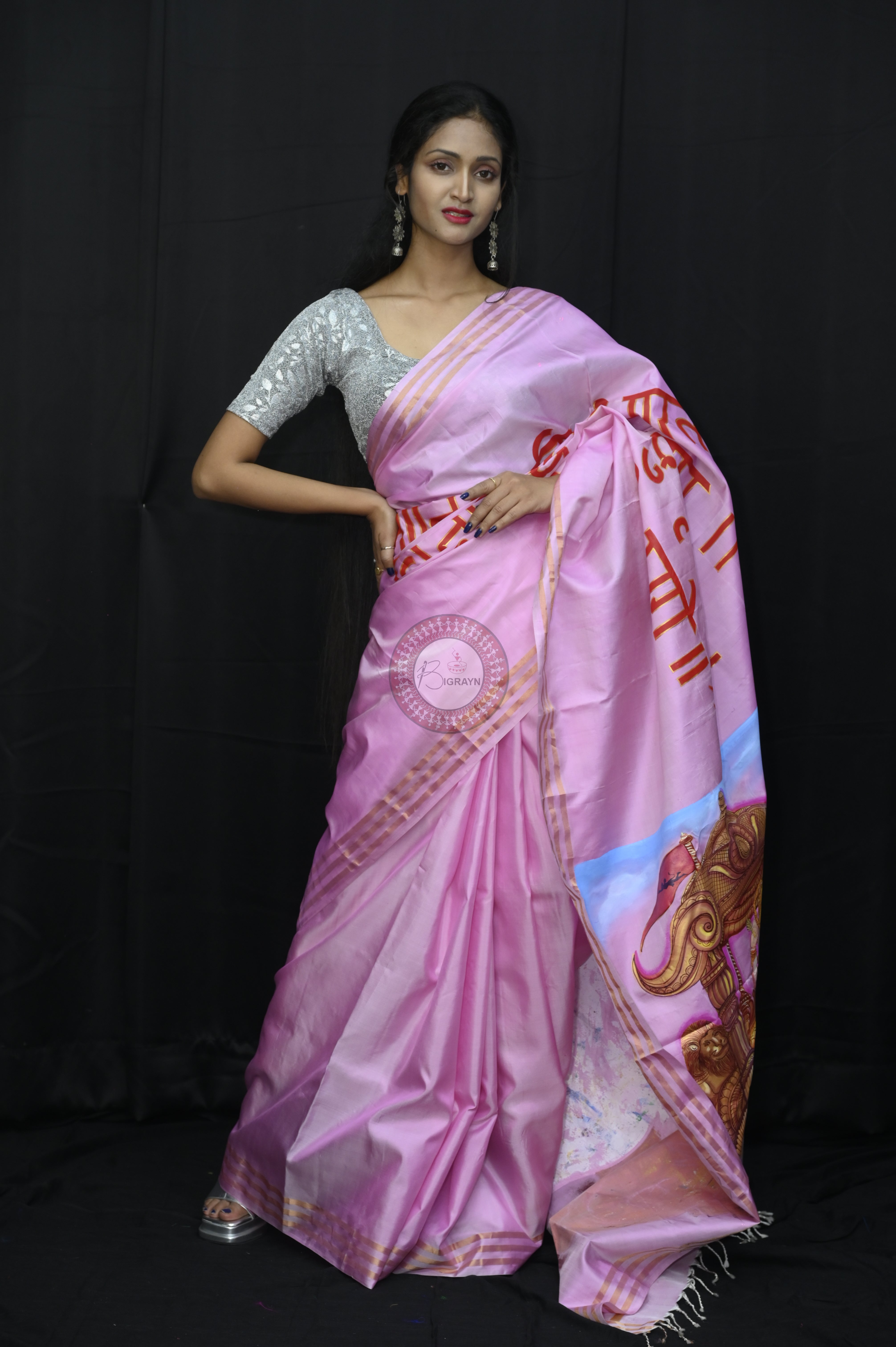 Pink Maha Bharat Theme Pattachitra Sambalpuri Silk Saree