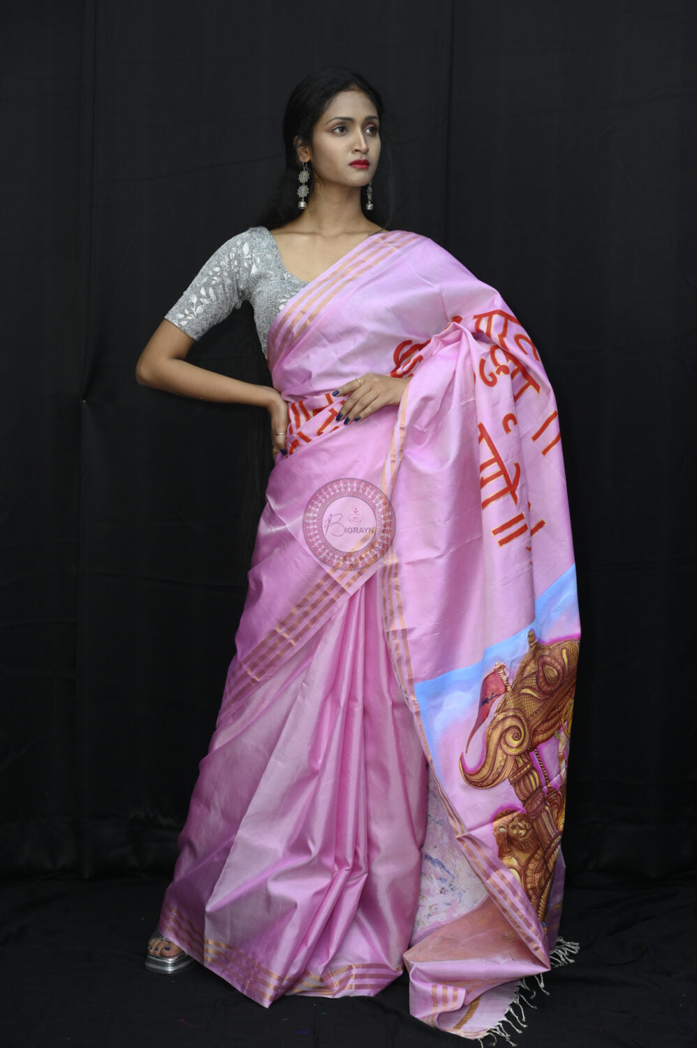 Pink Maha Bharat Theme Pattachitra Sambalpuri Silk Saree