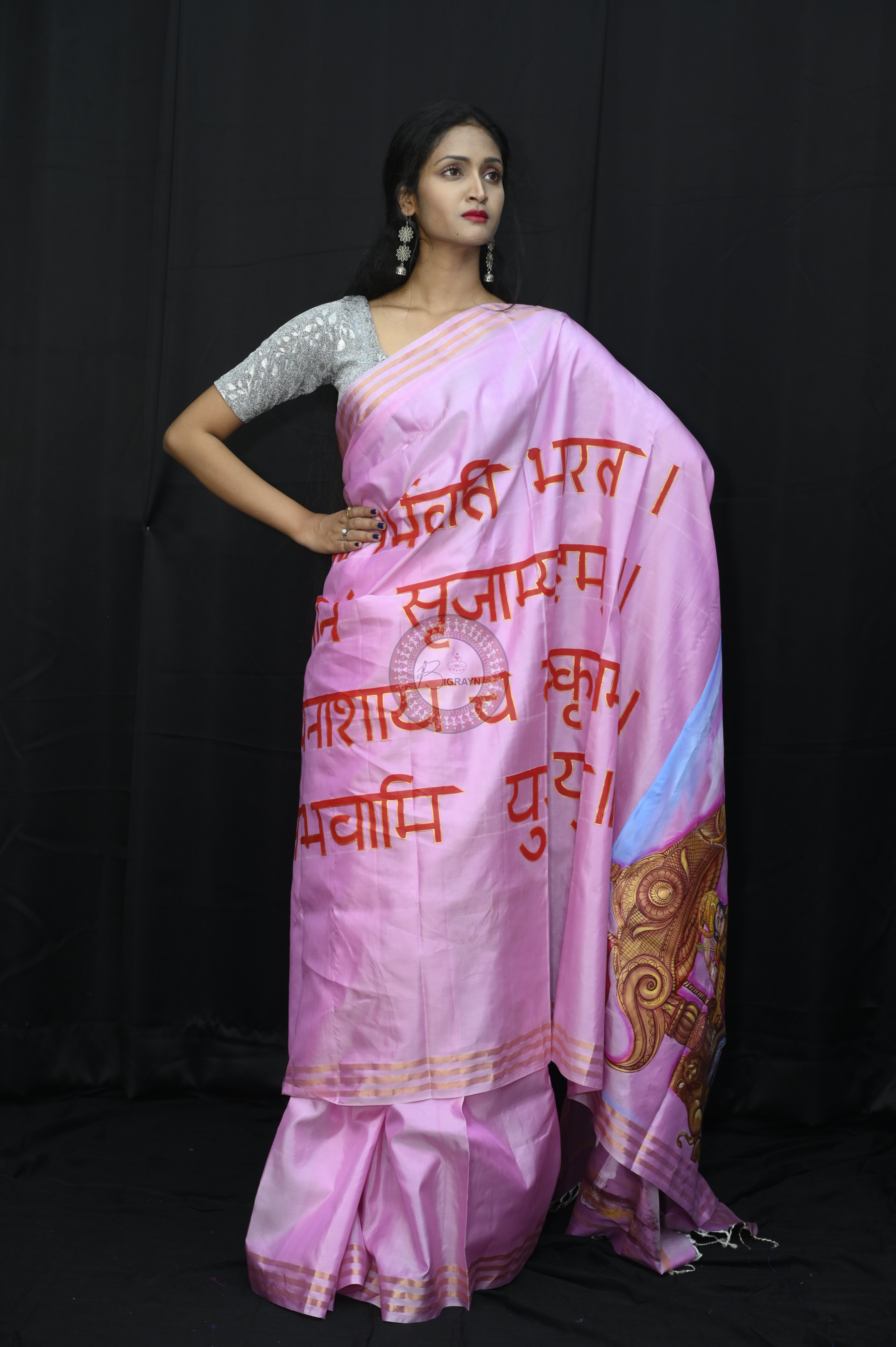 Pink Maha Bharat Theme Pattachitra Sambalpuri Silk Saree