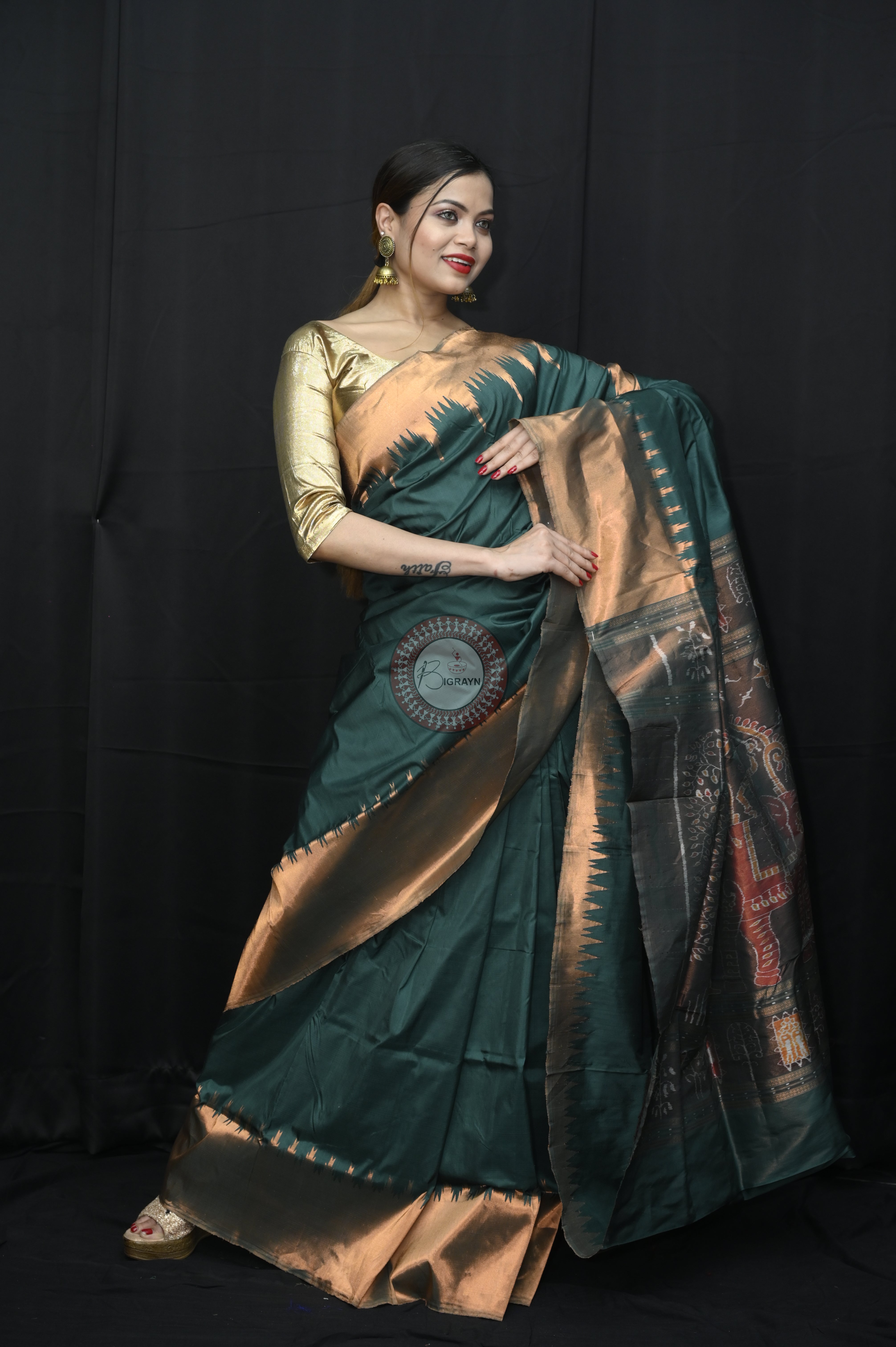 "Odisha Handloom Tissue Silk Saree with shimmering texture, elegant zari border, and lightweight drape, handcrafted by artisans"